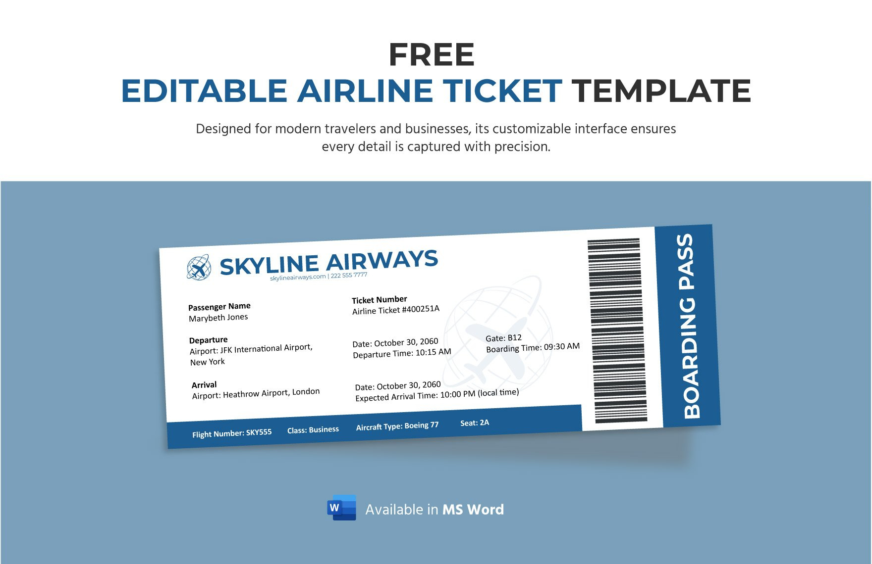 Airline Ticket Template In Pdf - Free Download | Template with Free Printable Airline Ticket Template