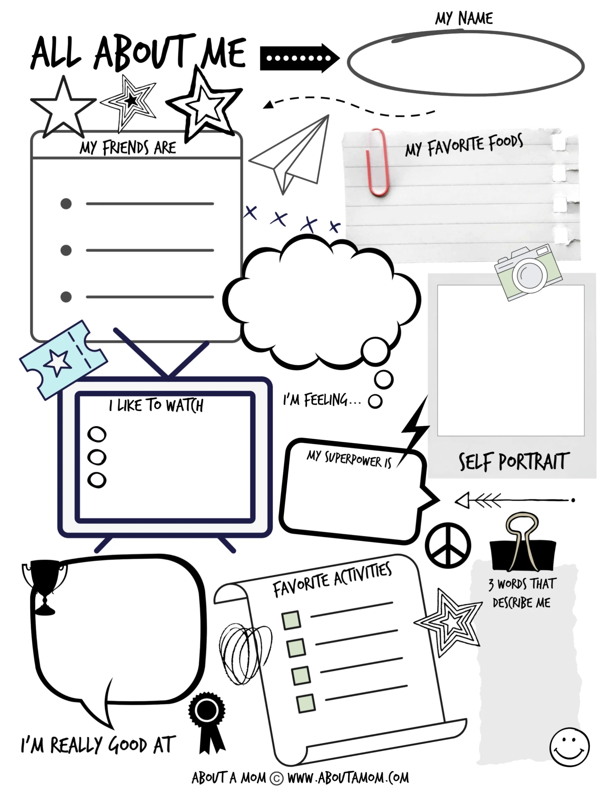 All About Me Printable Activity Page For Kids - About A Mom for Free Printable Activities For Adults