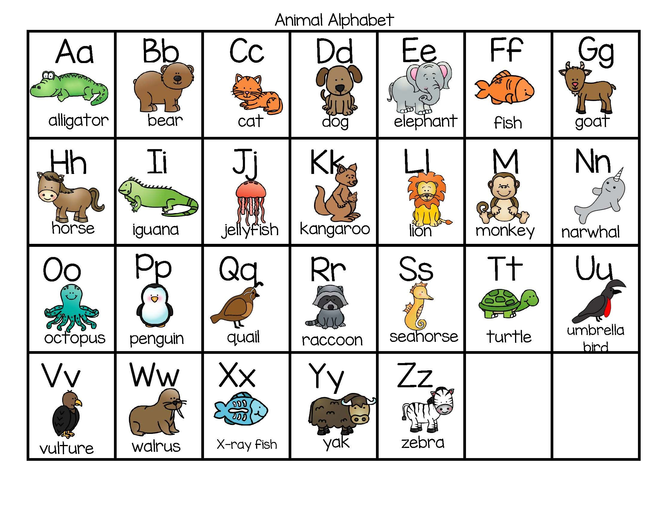 Animal Alphabet Charts In Color And Bw Free | Animal Alphabet with Free Printable Animal Alphabet Letters