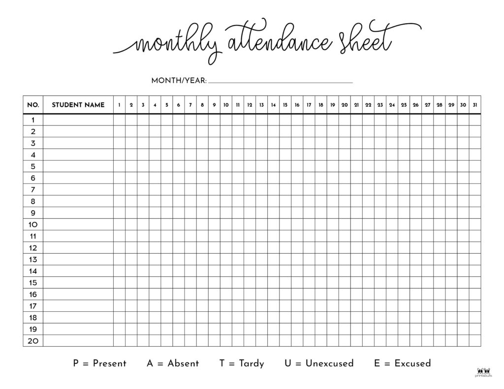 Attendance Sheets - 52 Free Printables | Printabulls inside Free Printable Attendance Sheets