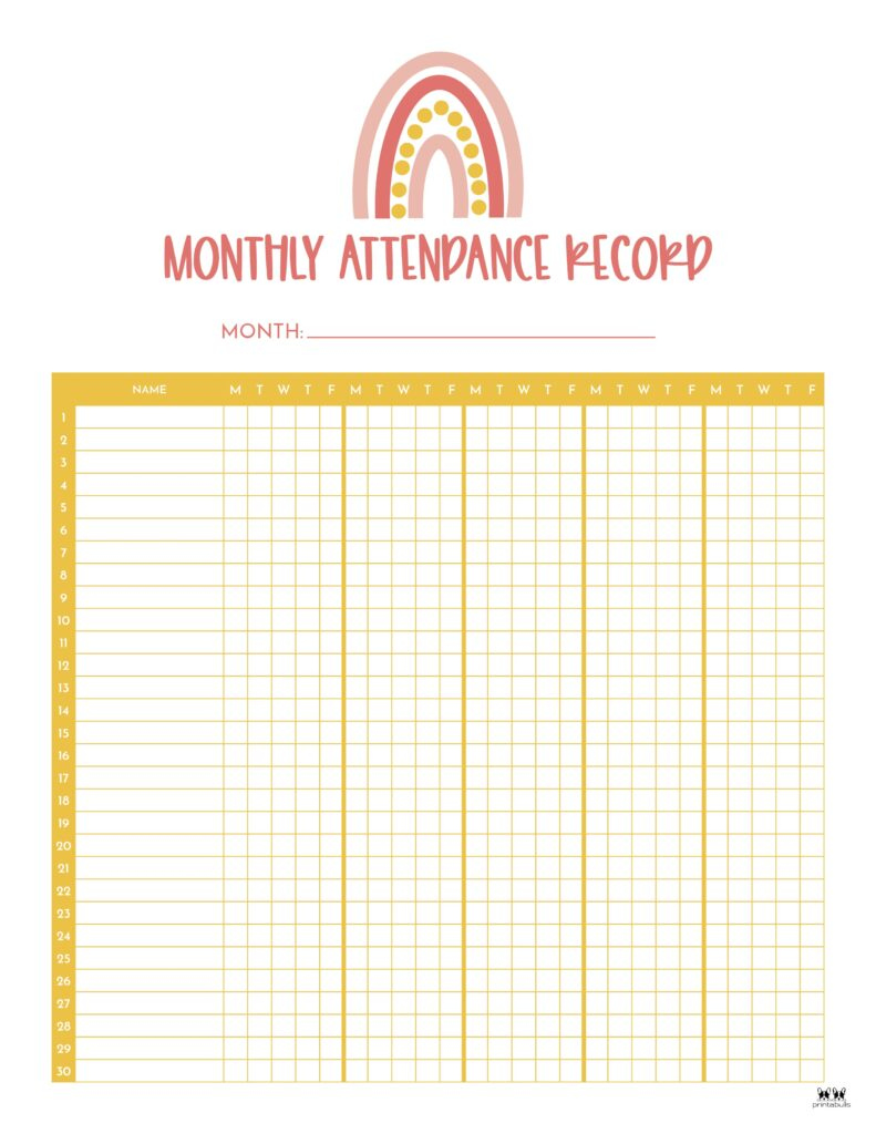 Attendance Sheets - 52 Free Printables | Printabulls within Free Printable Attendance Forms For Teachers