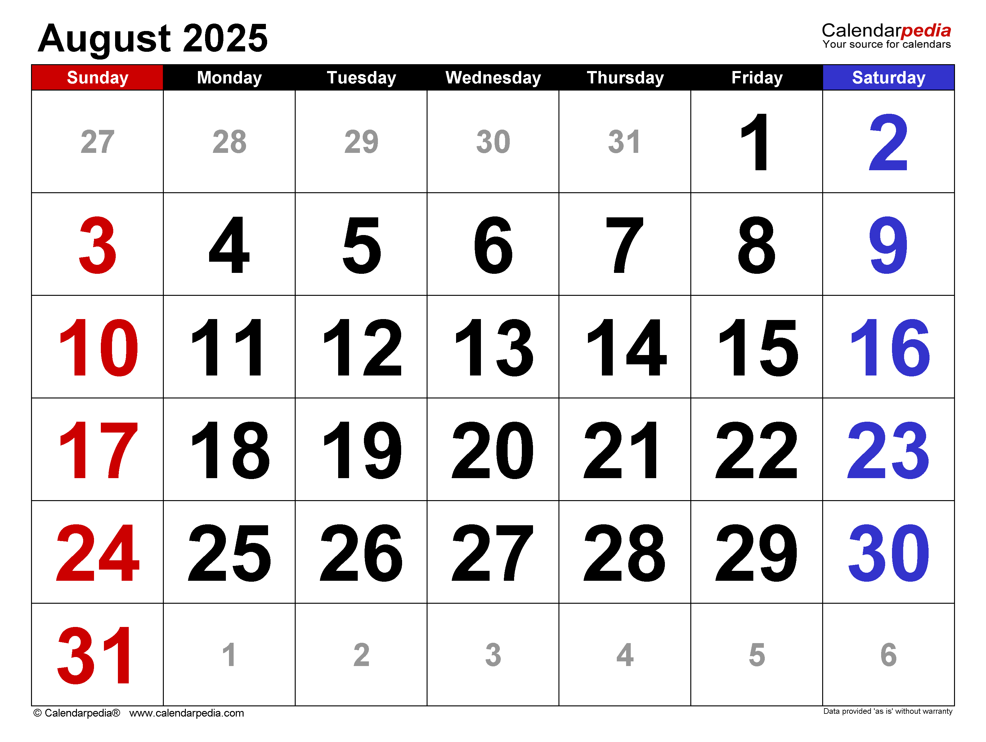 August 2025 Calendar | Templates For Word, Excel And Pdf throughout Free Printable August 2025