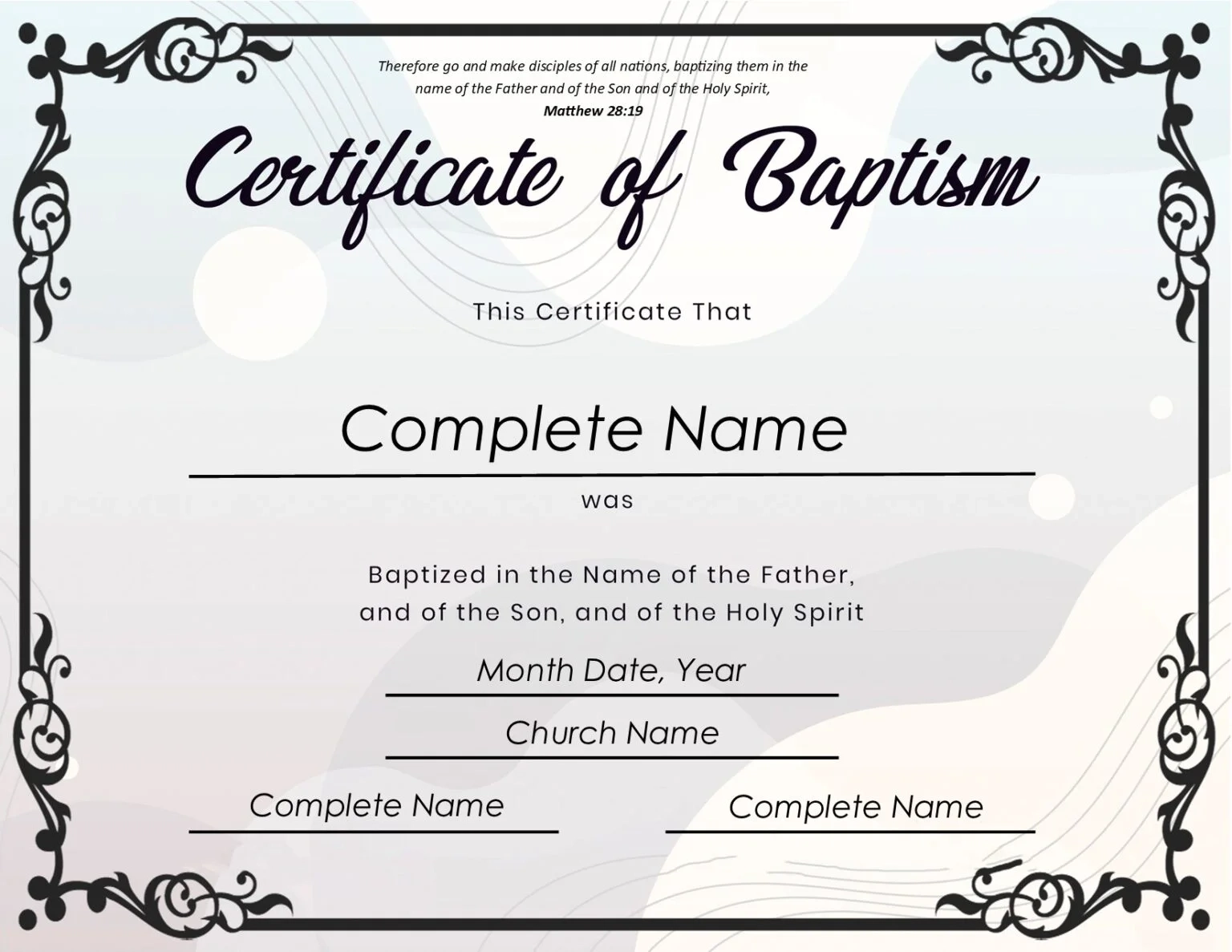 Baptismal Certificate: Free Baptism Certificate Templates! for Free Printable Baptism Certificate