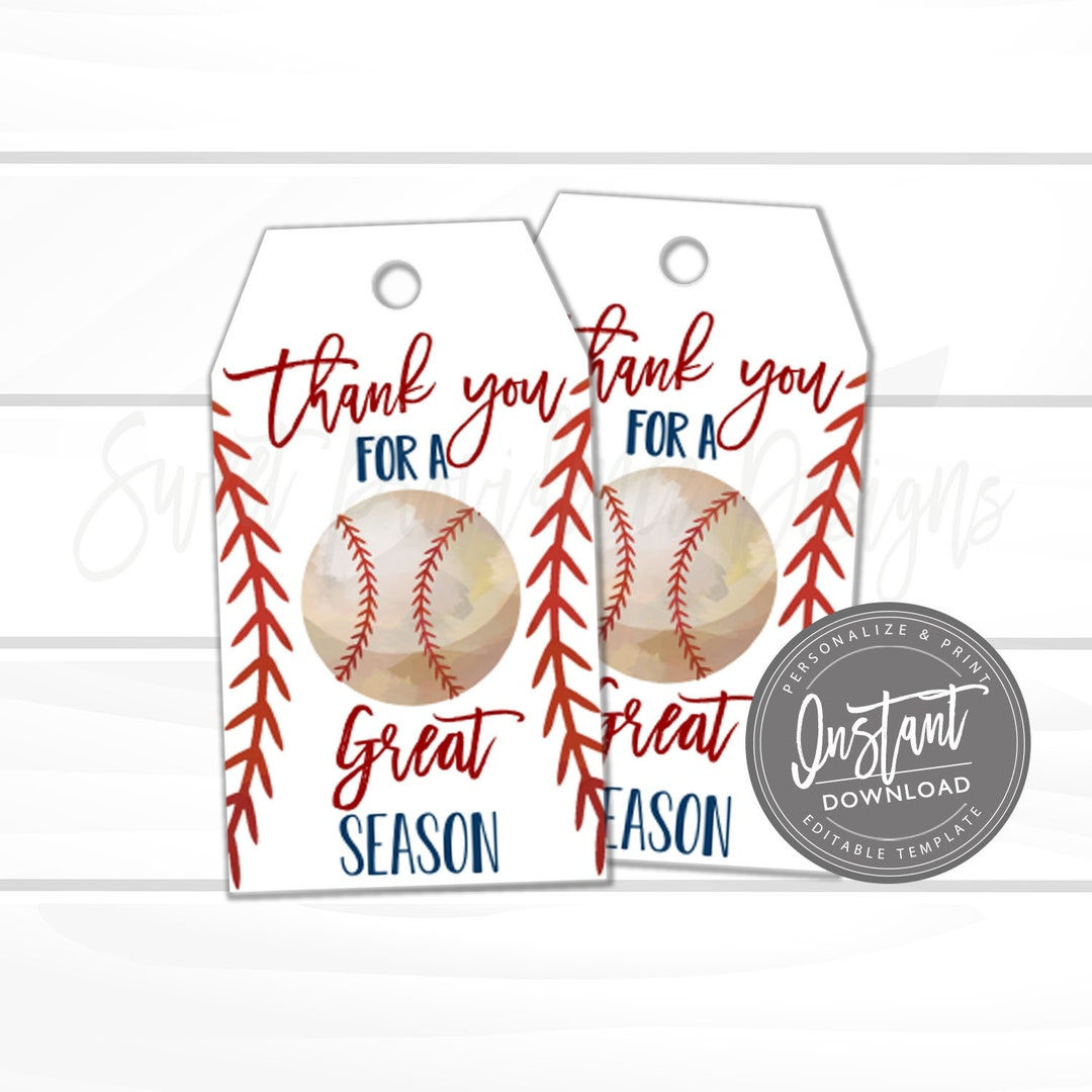 Baseball Printable Gift Tag, Thanks For A Great Season Favor Tag, End Of Year, All Star, Summer Tag Printable, Instant Access Edit Now - Etsy within Free Printable Baseball Favor Tags