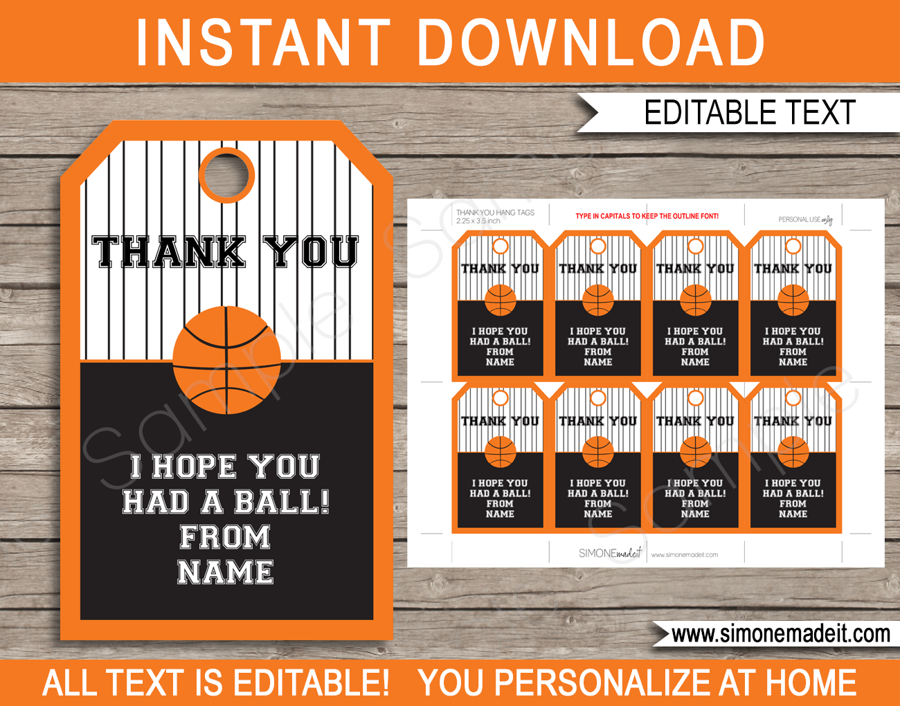Basketball Party Favor Tags Template - Black/Orange intended for Free Printable Basketball Labels