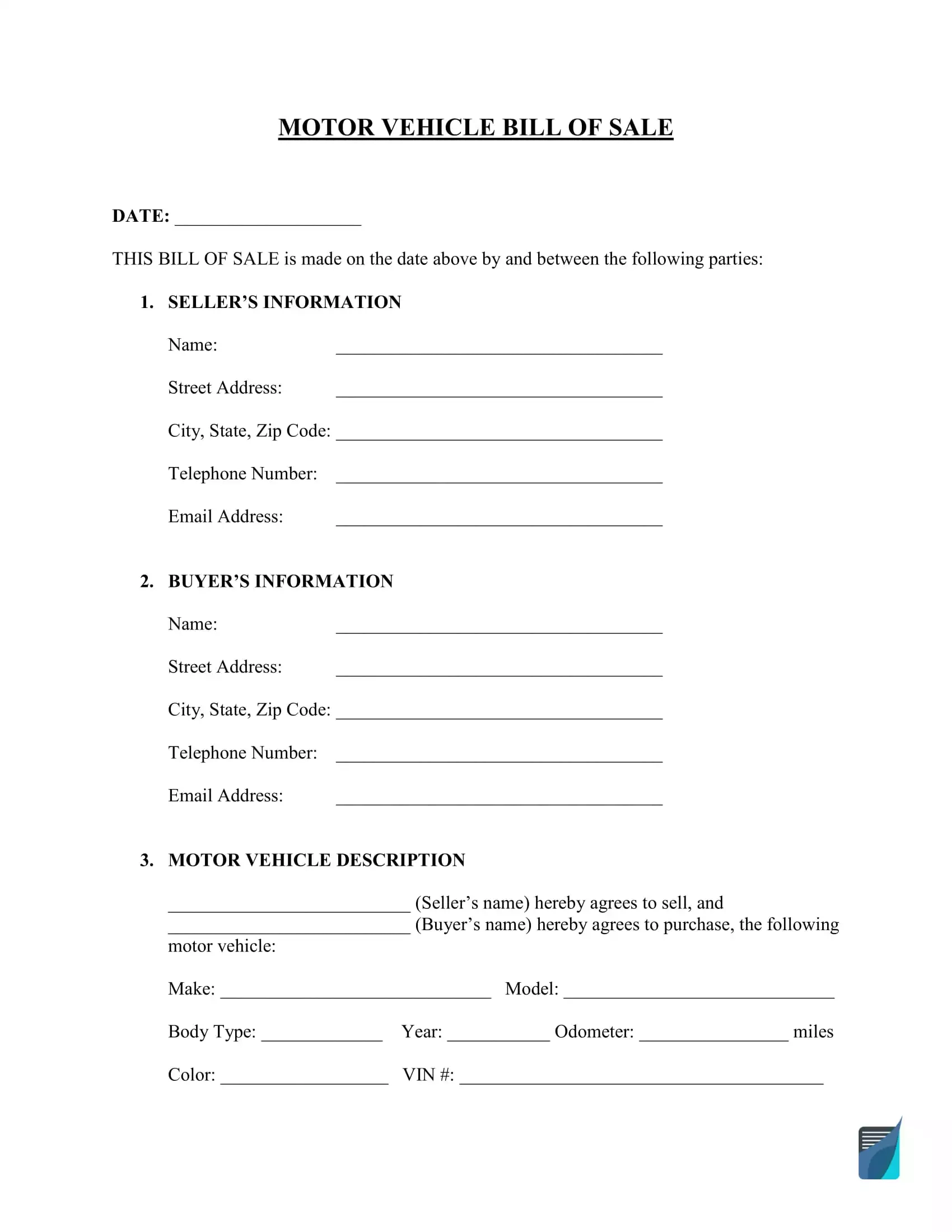 Bill Of Sale Template | Free Pdf And Word Forms inside Free Printable Automobile Bill Of Sale Template