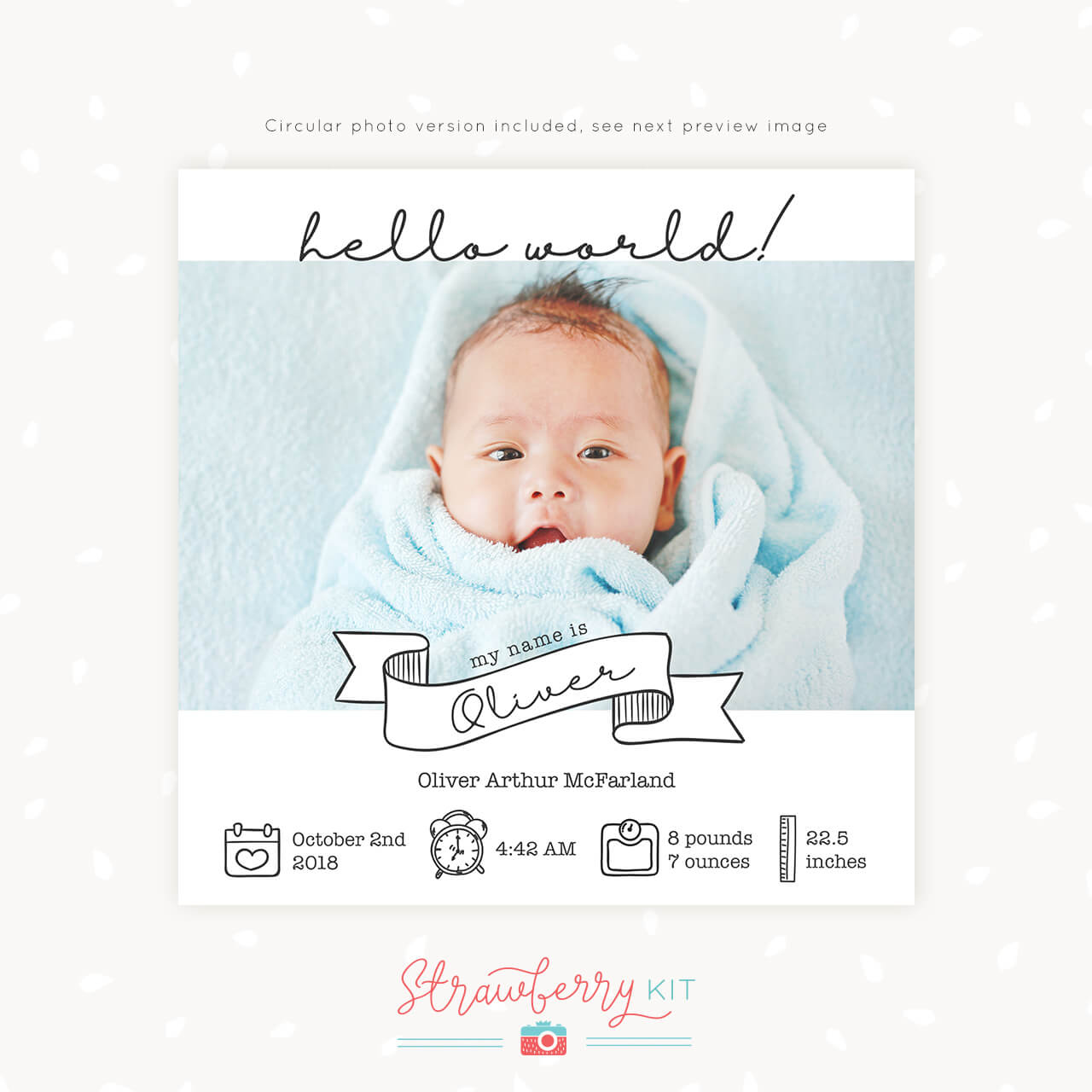 Birth Announcement Template “Hello World” Square For Print within Free Birth Announcements Printable