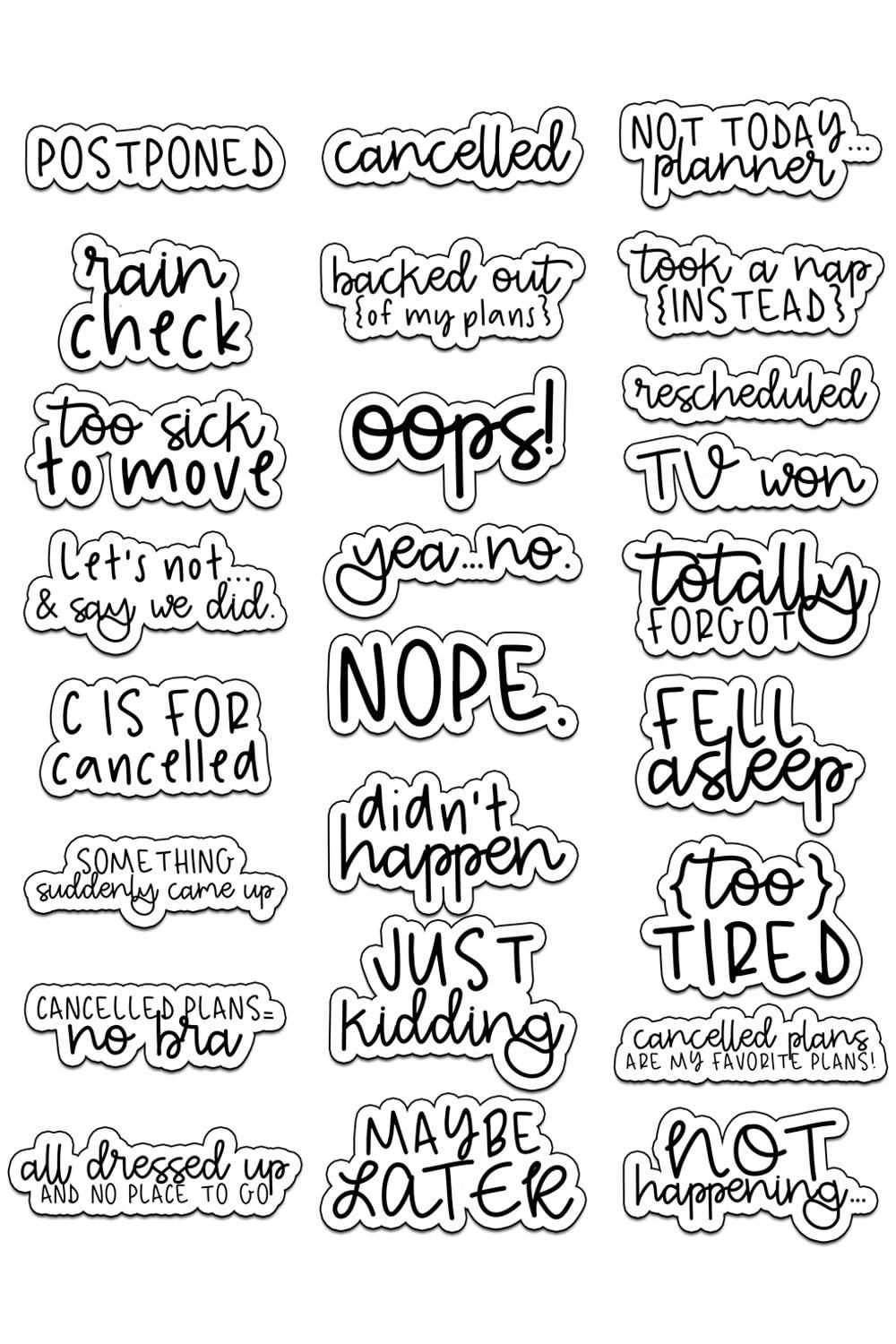 Cancelled Stickers - Free Cancelled Planner Stickers | Printable regarding Bullet Journal Stickers Free Printable Black And White