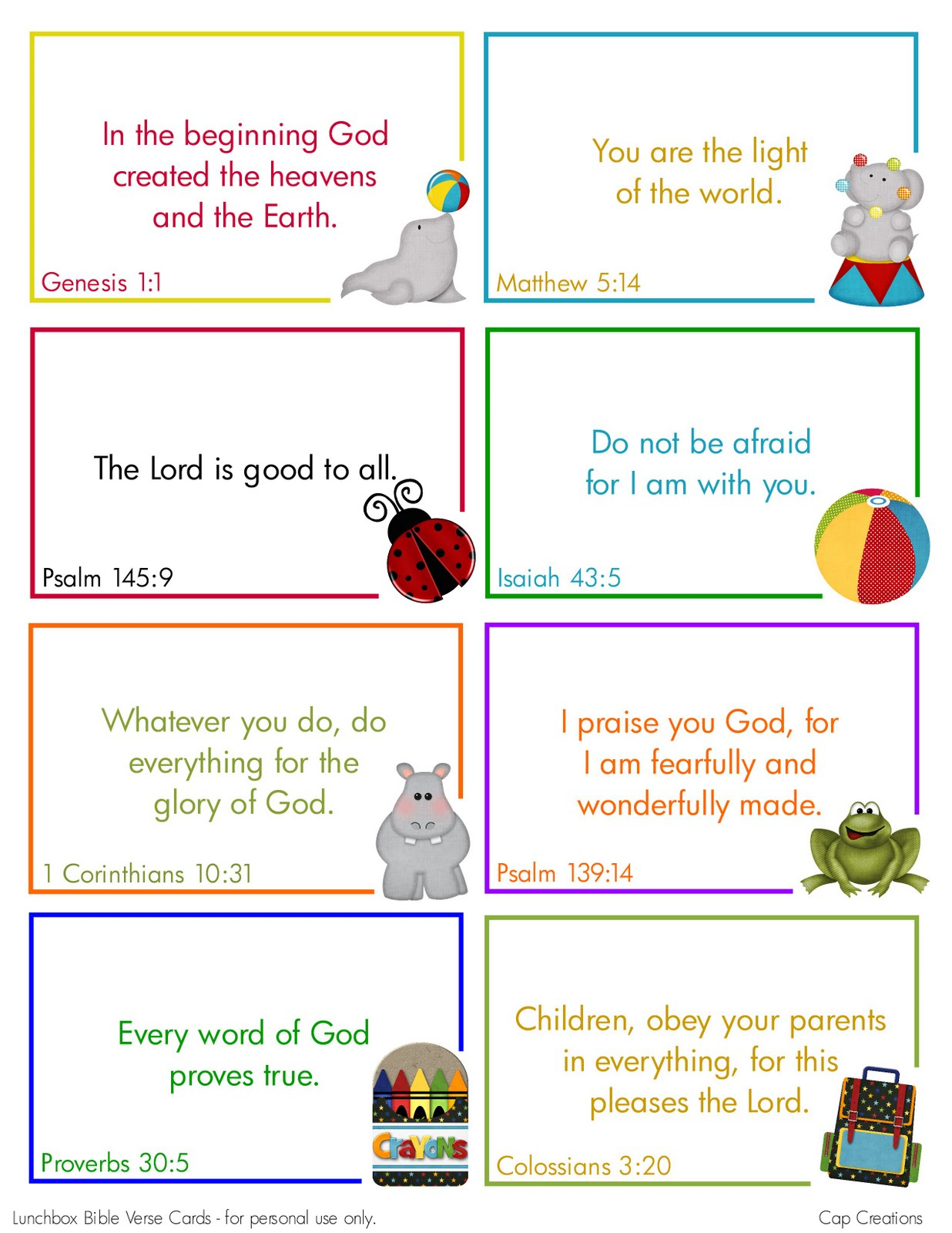 Cap Creations: Free Printable Lunchbox Bible Verse Cards for Free Printable Bible Verses for Children