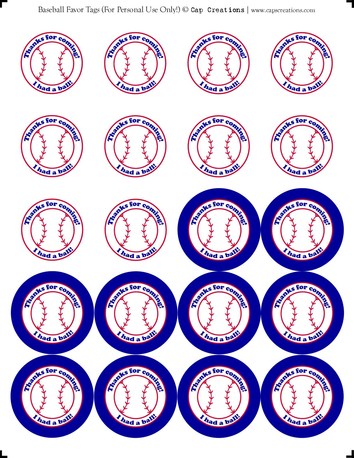 Cap Creations: Printable Baseball Party Favor Thank You Tags with Free Printable Baseball Favor Tags