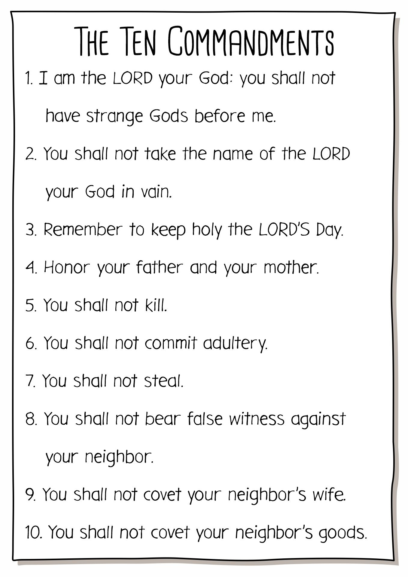 Catholic Ten Commandments For Kids Printable | 10 Commandments pertaining to Free Catholic Ten Commandments Printable