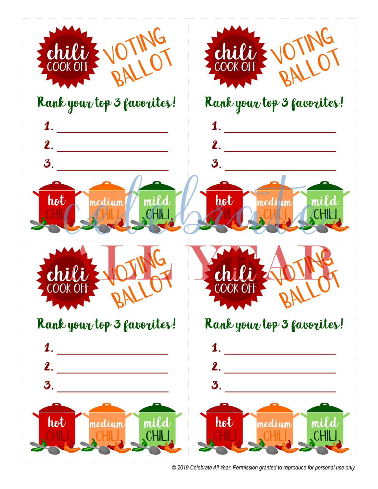 Chili Cook Off Printable Kit – Celebrate All Year pertaining to Chili Cook Off Printables Free