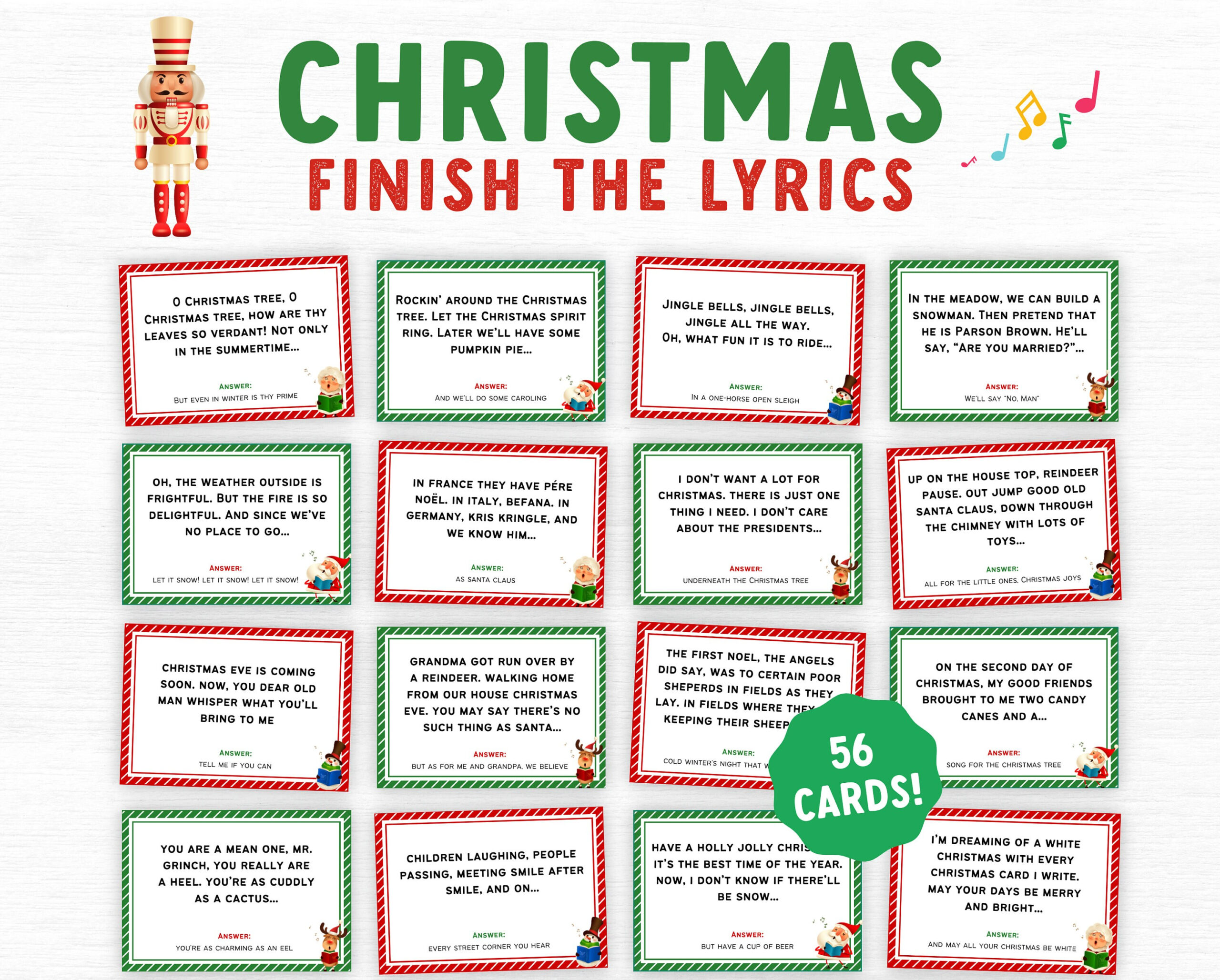 Christmas Carol Finish The Lyric Game, Christmas Song Trivia Game for Christmas Song Lyrics Game Free Printable