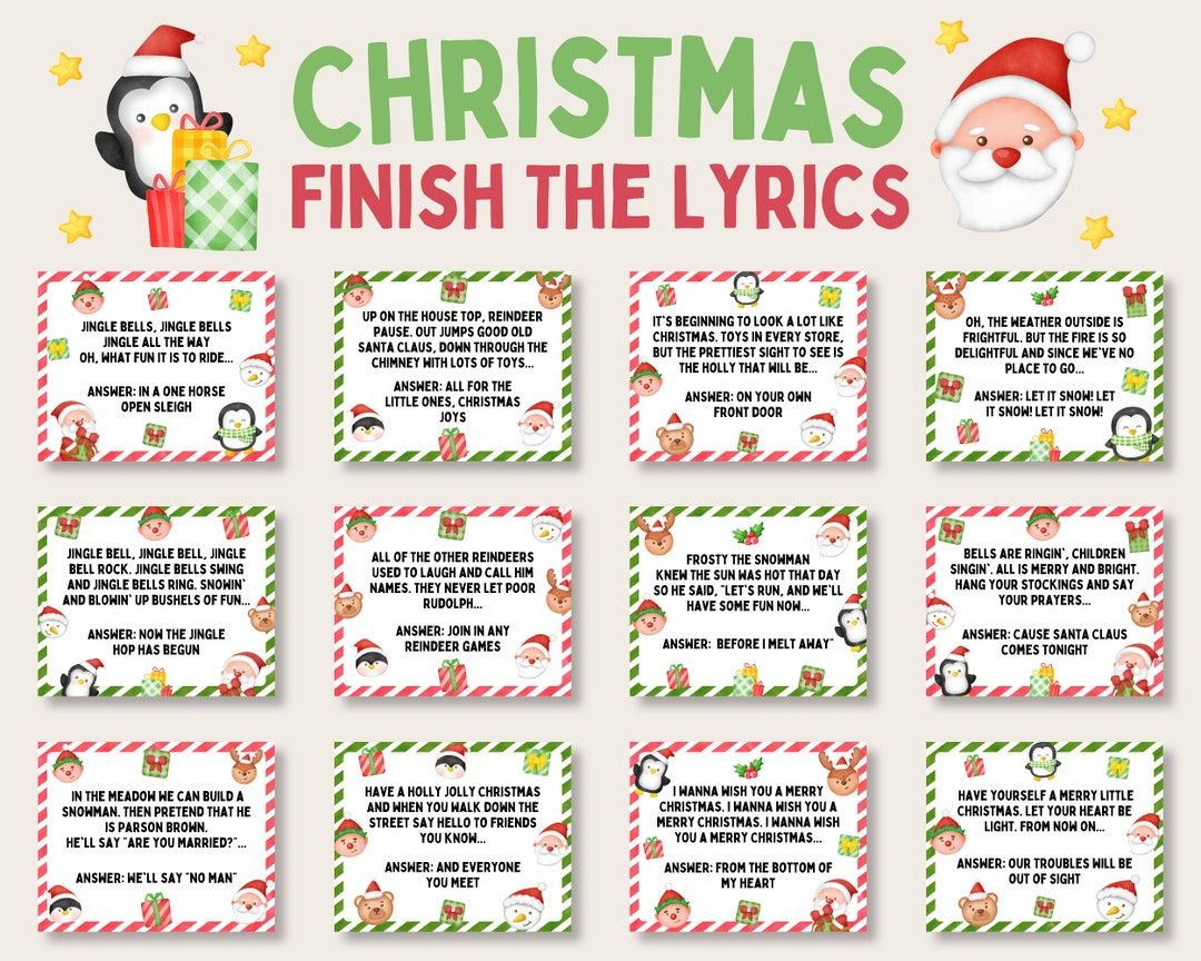 Christmas Carol Finish The Lyric Game, Christmas Song Trivia Game inside Christmas Song Lyrics Game Free Printable