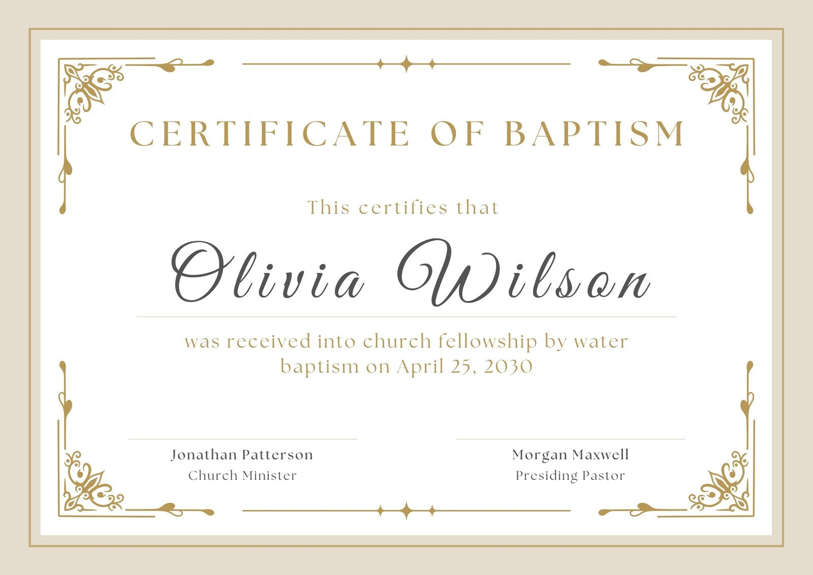 Customize 27+ Baptismal Certificate Templates Online - Canva intended for Free Online Printable Baptism Certificates