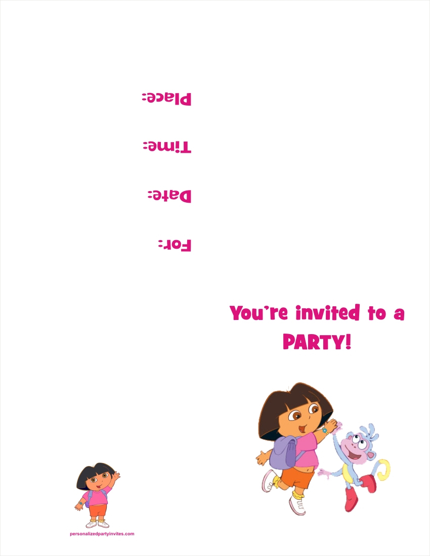 Dora The Explorer Free Printable Birthday Party Invitation pertaining to Dora the Explorer Free Printable Invitations