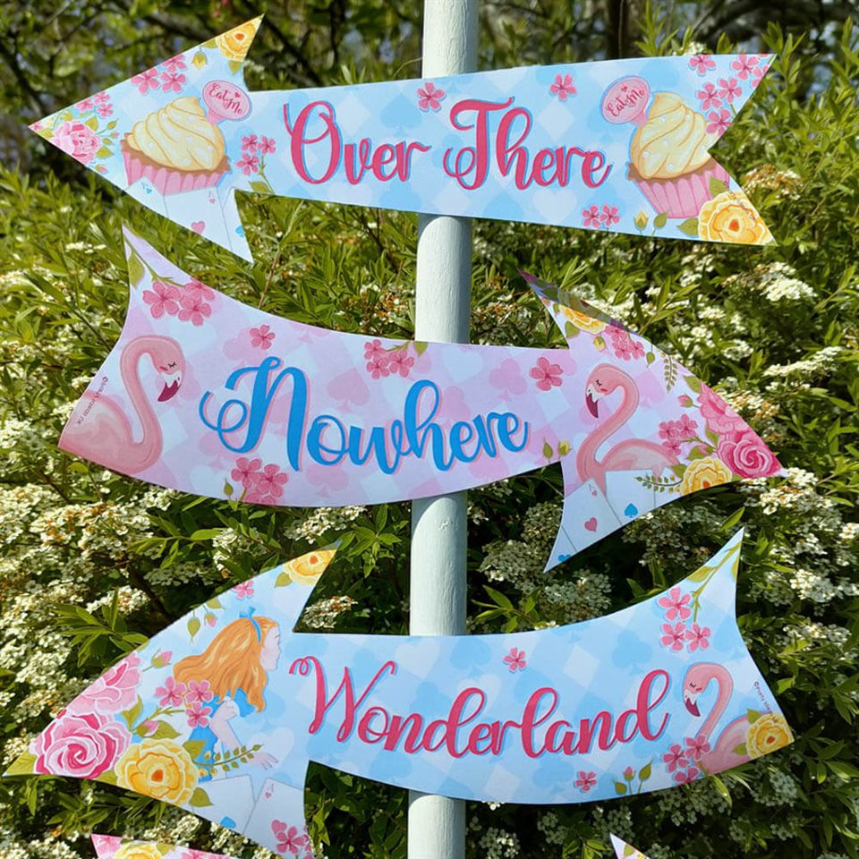 Dreamy Alice In Wonderland Party Signs pertaining to Alice in Wonderland Signs Free Printable