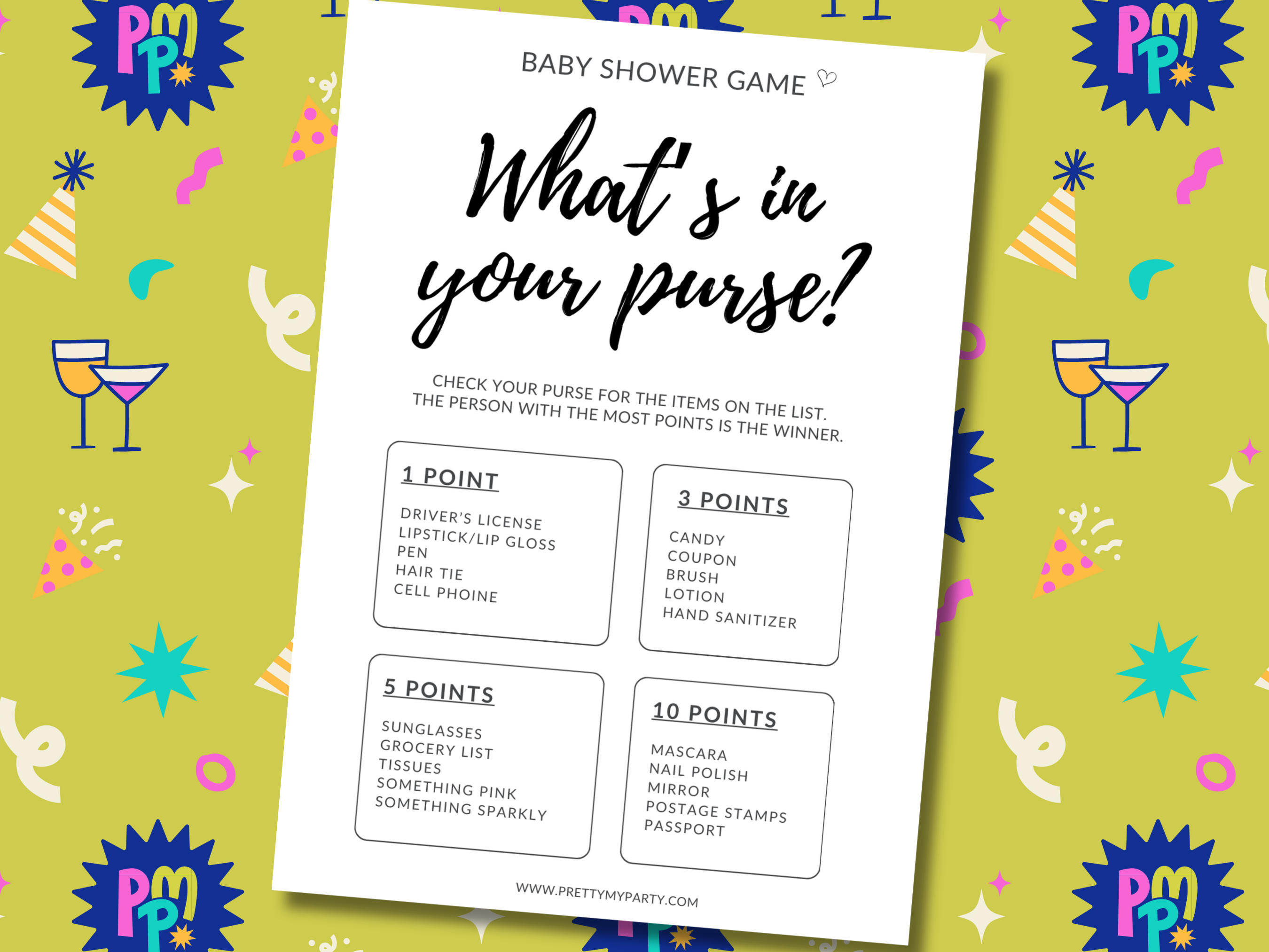 Easy To Play And Free Printable Baby Shower Games - Pretty My Party for Free Printable Baby Shower Game What&amp;amp;#039;s in Your Purse