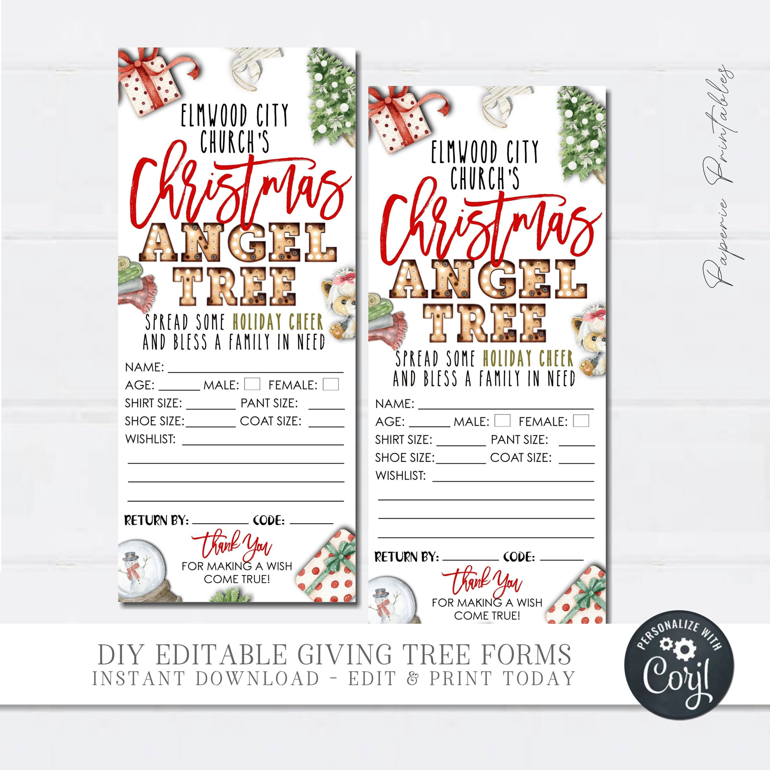 Editable Angel Tree Gift Tags, Christmas Angel Tree Fundraiser inside Free Printable Angel Gift Tags