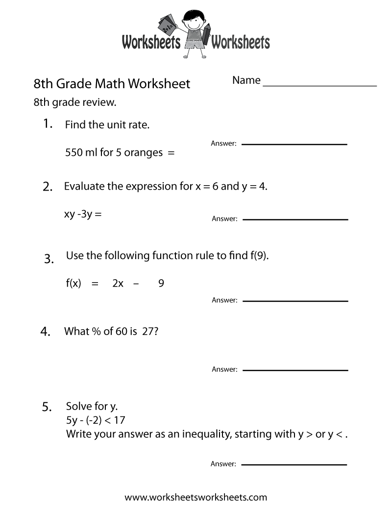 Eighth Grade Math Practice Worksheet | Worksheets Worksheets within Free Printable 8th Grade Algebra Worksheets