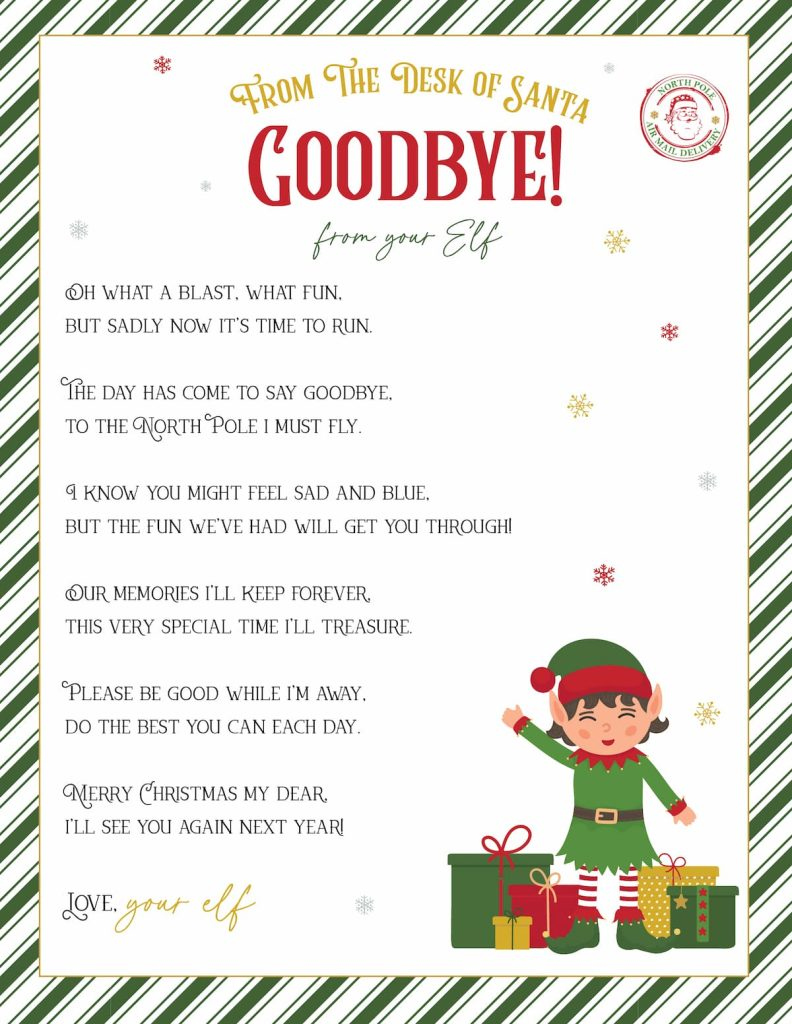 Elf On The Shelf Arrival And Goodbye Letters, Free Printable Set throughout Elf On A Shelf Goodbye Letter Free Printable