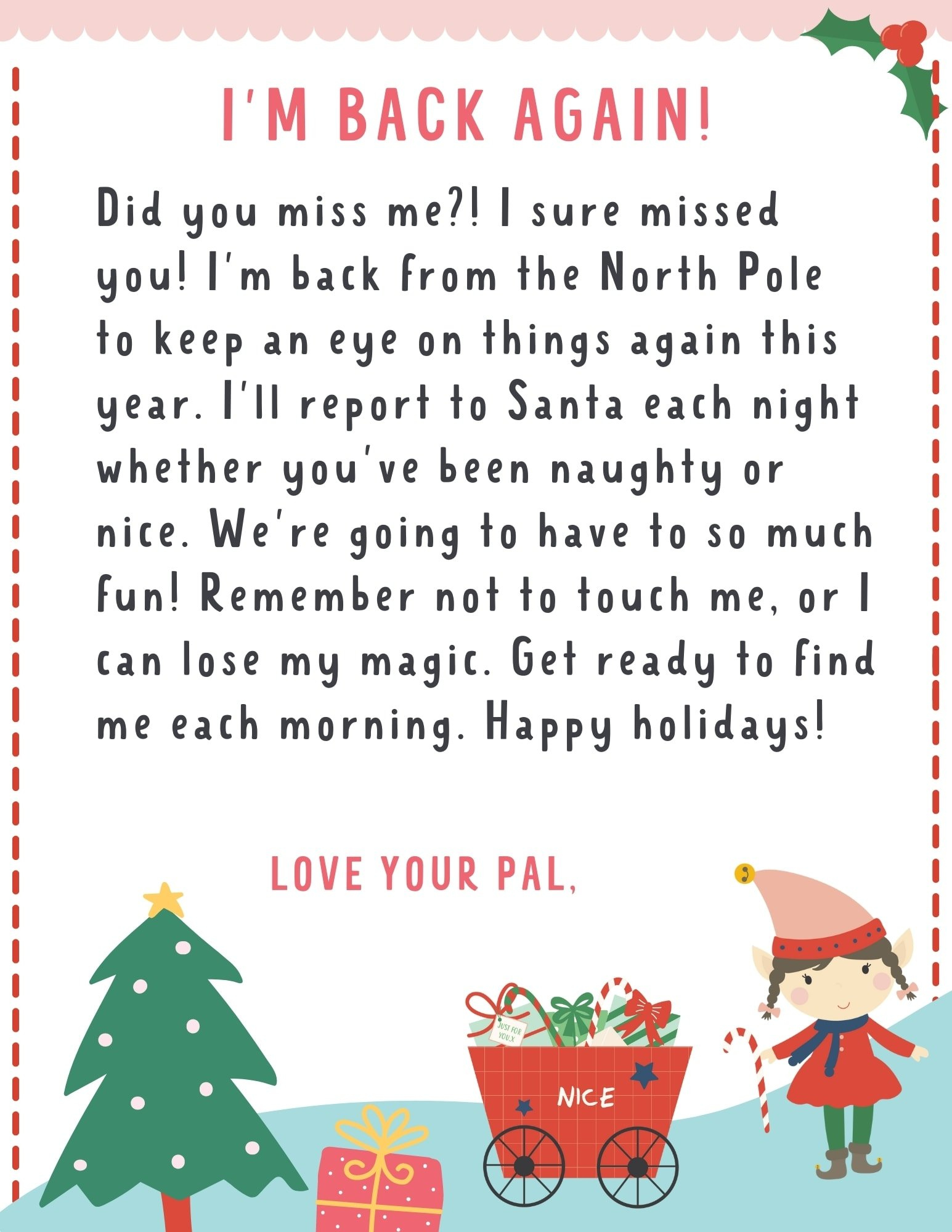 Elf On The Shelf Letter {4 Free Printables!} - Make Life Lovely with Elf on the Shelf Welcome Back Letter Free Printable