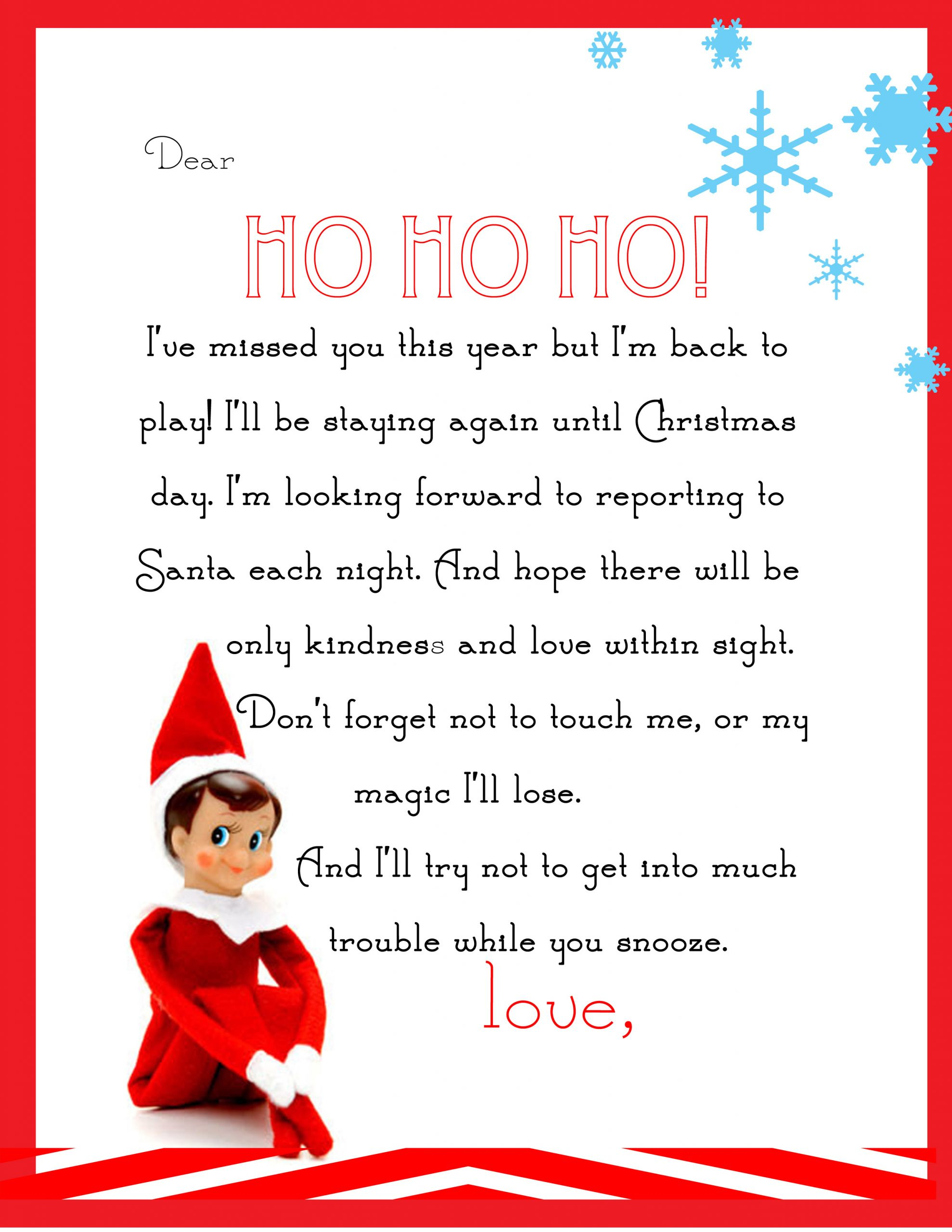 Elf On The Shelf Letter {Free Printable} with Elf On The Shelf Welcome Back Letter Free Printable