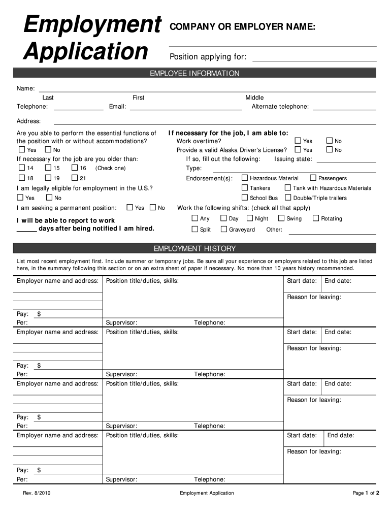 Employment Application Pdf - Fill Online, Printable, Fillable regarding Free Printable Application for Employment Template