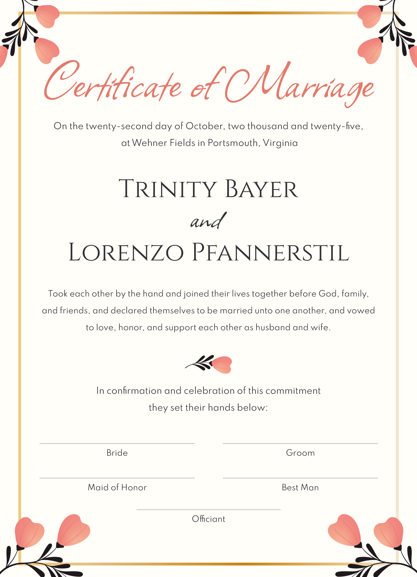 Fake Marriage Certificate Free Google Docs Template - Gdoc.io within Fake Marriage Certificate Printable Free