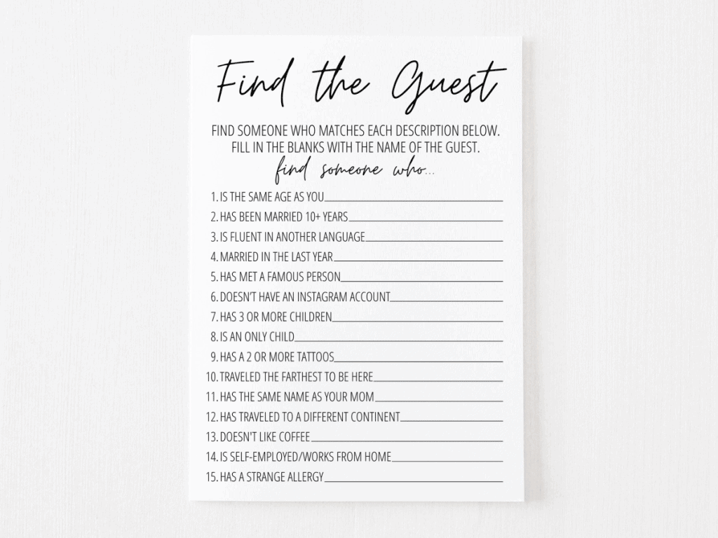 Find The Guest Bridal Shower Game Free Printable | Modern Moh inside Find the Guest Baby Shower Game Free Printable