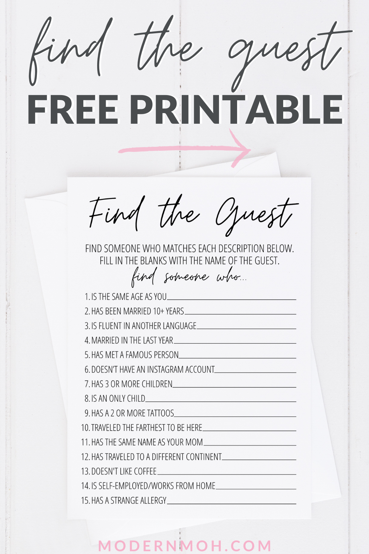 Find The Guest Bridal Shower Game Free Printable | Wedding Games for Find the Guest Baby Shower Game Free Printable