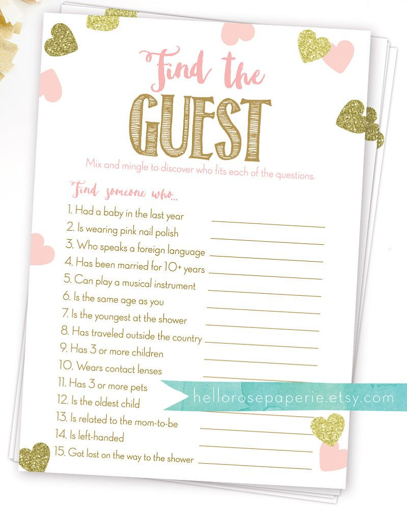 Find The Guest . Icebreaker Funny Girl Baby Shower Game . Find with Find The Guest Baby Shower Game Free Printable