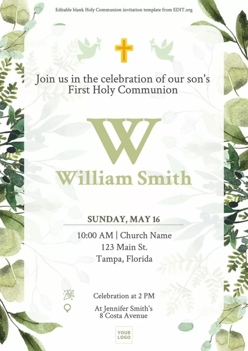 First Communion Invitation Templates intended for Free Printable 1st Communion Invitations