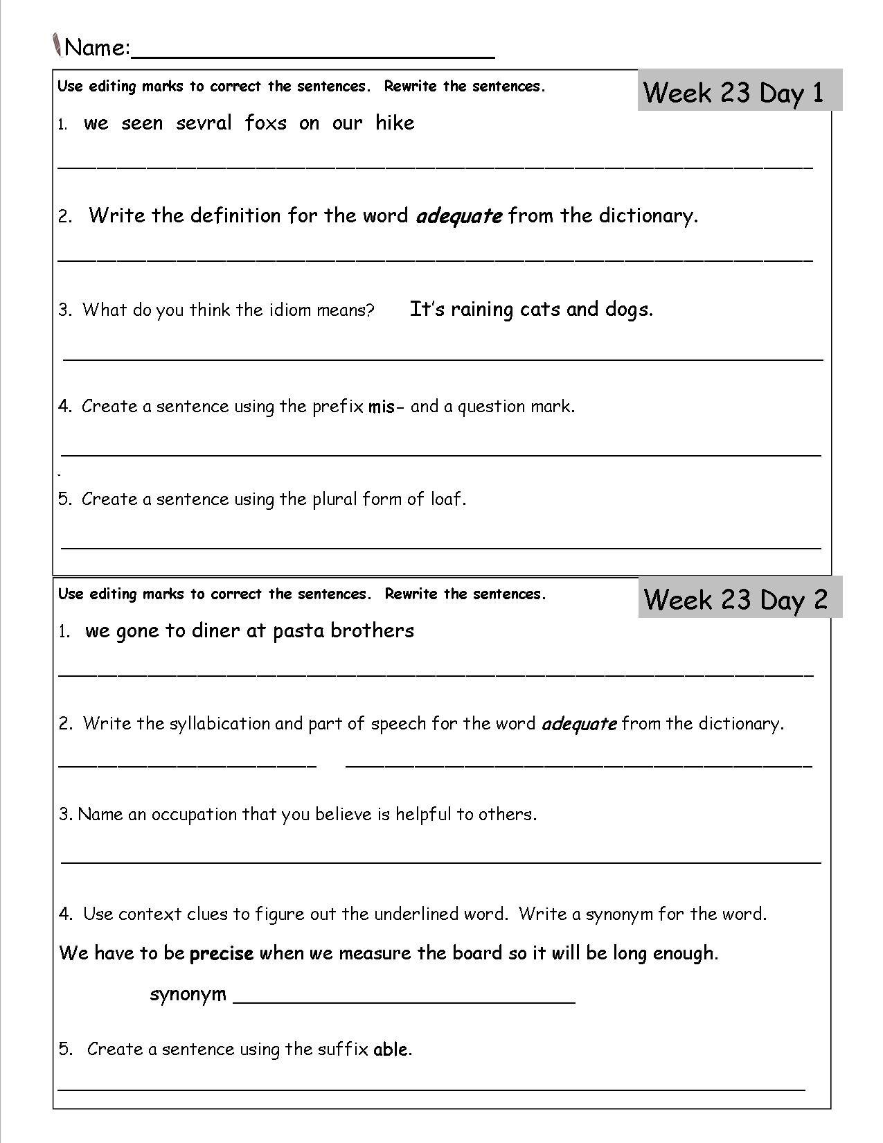 Free 3Rd Grade Daily Language Worksheets with regard to Daily Language Review Grade 5 Free Printable