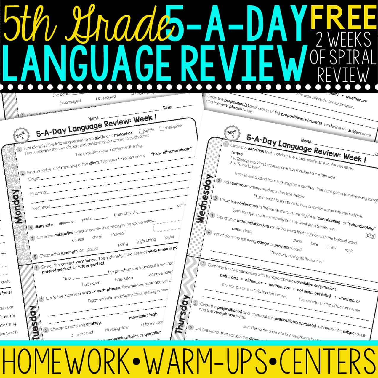 Free 5Th Grade Daily Language Spiral Review • Teacher Thrive inside Daily Language Review Grade 5 Free Printable