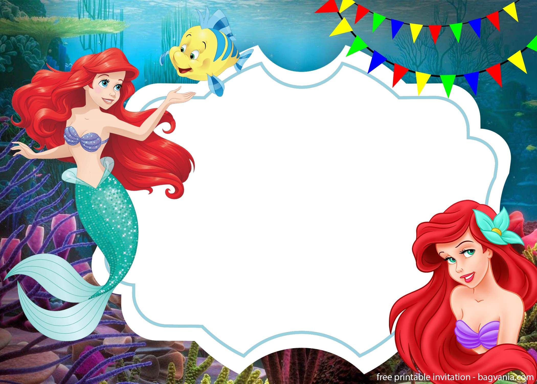 Free Ariel The Little Mermaid With Photo Invitation Template with Free Little Mermaid Printable Invitations