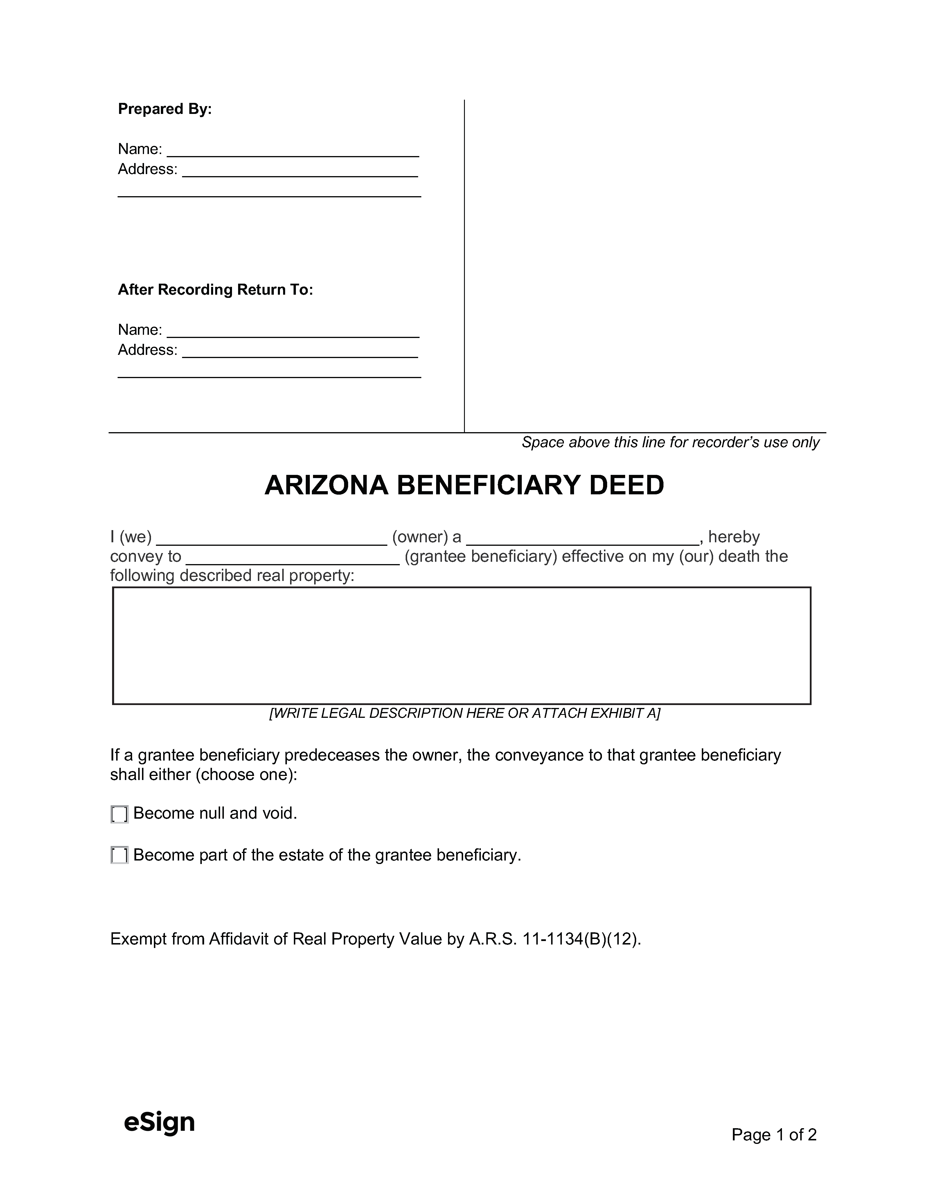 Free Arizona Beneficiary Deed Form | Pdf | Word within Free Printable Beneficiary Deed