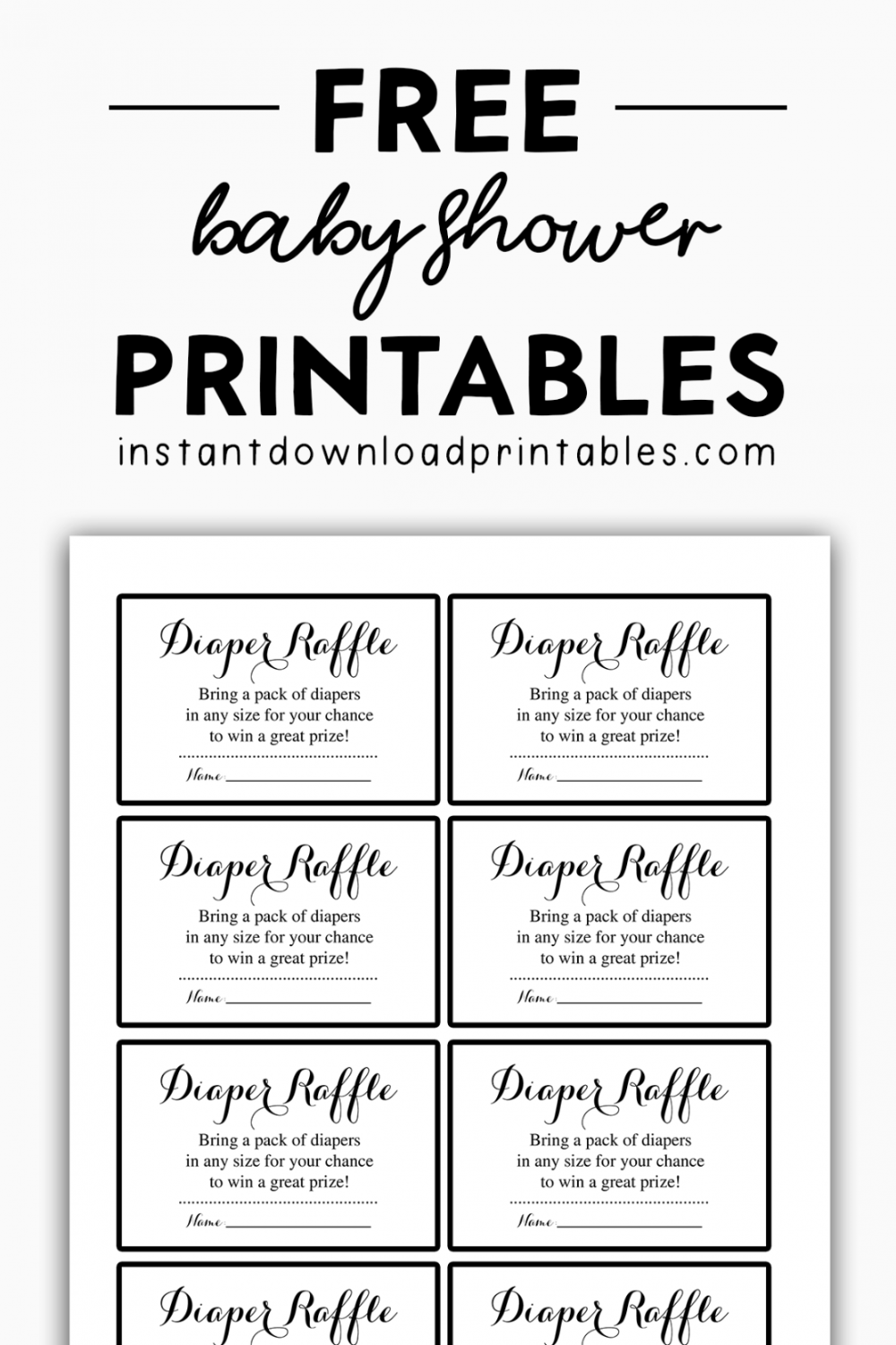 Free Baby Shower Black And White Printables - Instant Download throughout Diaper Raffle Template Free Printable