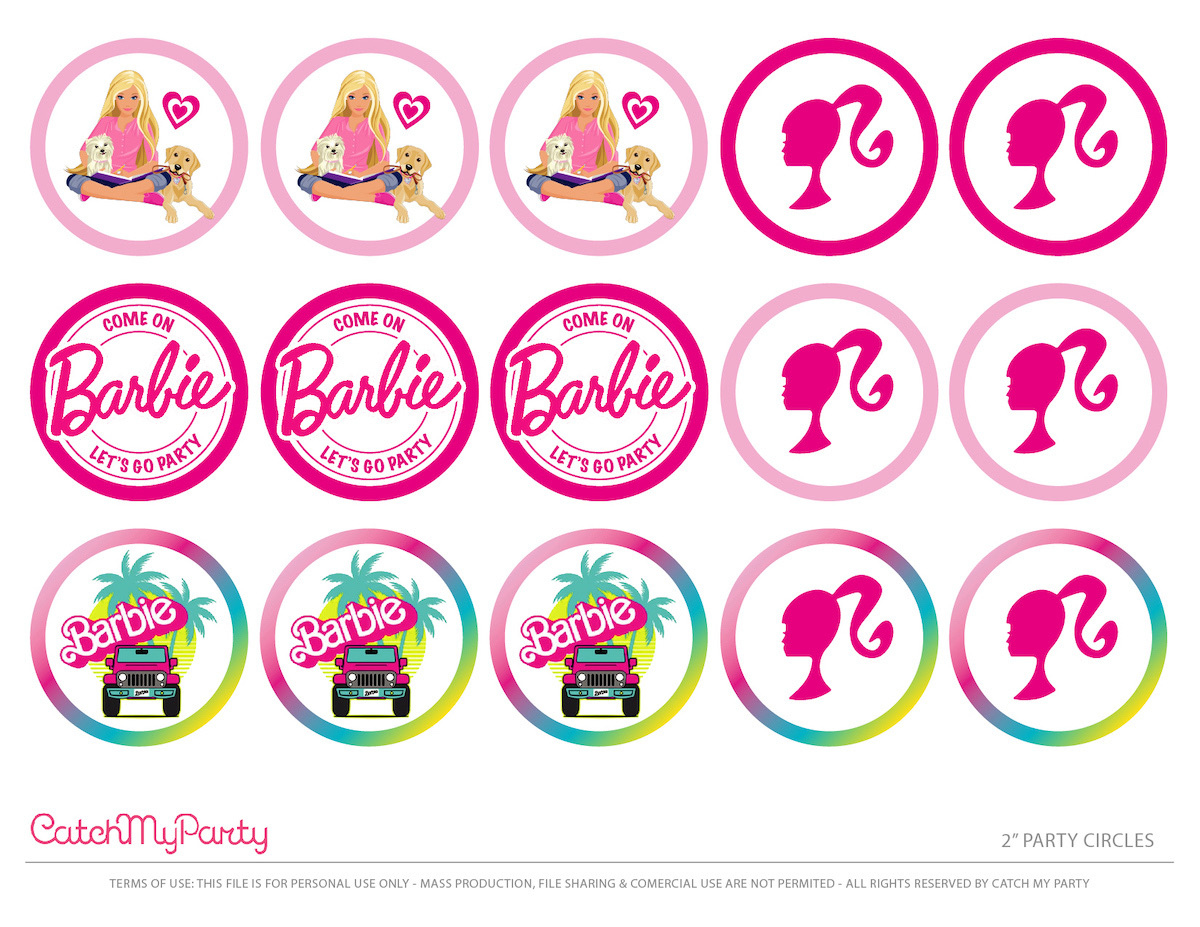 Free Barbie &amp;quot;Let&amp;#039;S Go Party&amp;quot; Printables! | Catch My Party for Free Printable Barbie Cupcake Toppers