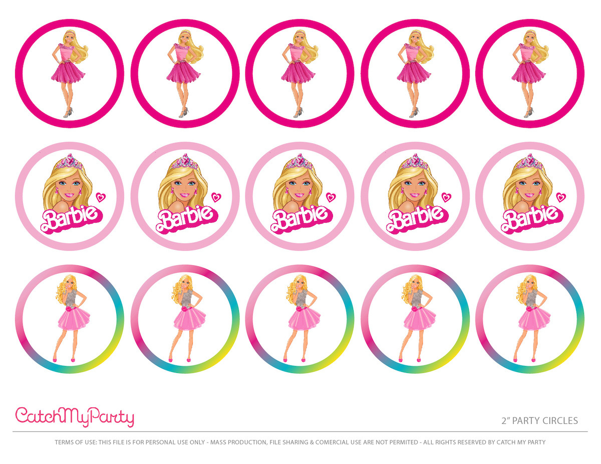 Free Barbie &amp;quot;Let&amp;#039;S Go Party&amp;quot; Printables! | Catch My Party within Free Printable Barbie Cupcake Toppers