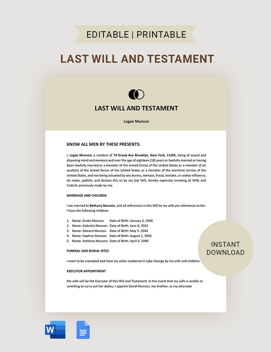 Free Basic Last Will And Testament Template In Google Docs, Word with regard to Free Printable Basic Will