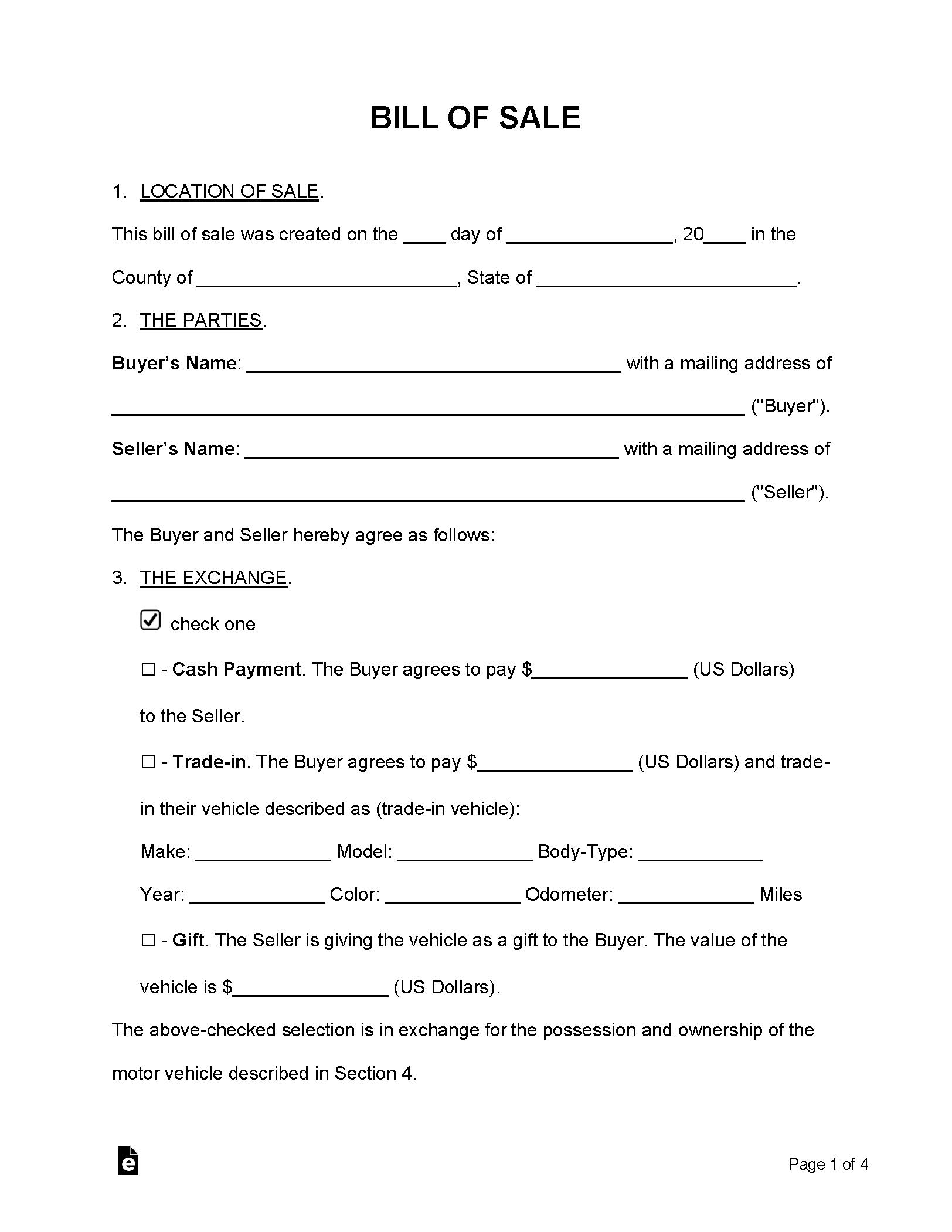 Free Bill Of Sale Forms (24) - Pdf | Word – Eforms inside Free Printable Bill Of Sale