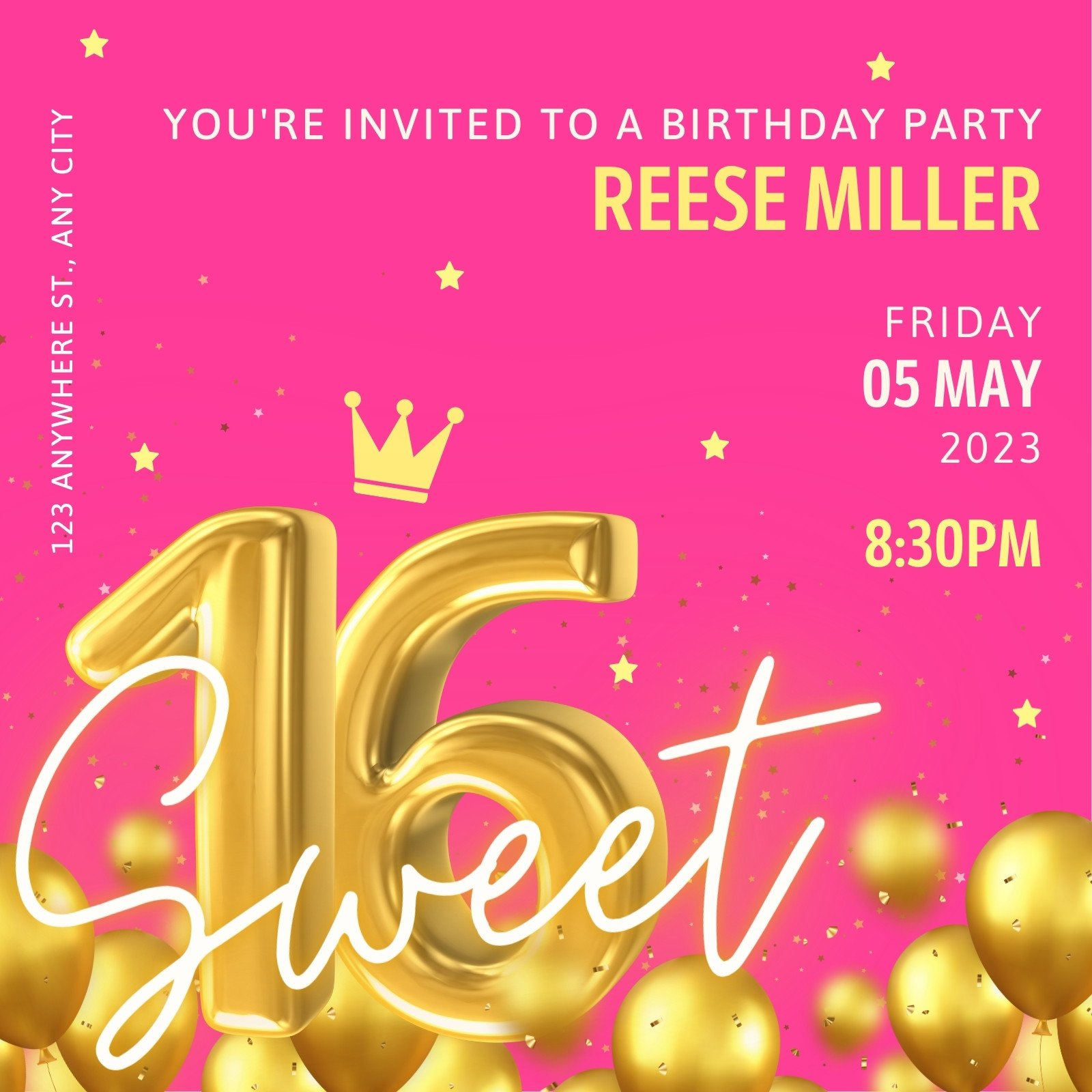 Free Custom Printable Sweet 16 Invitation Templates | Canva pertaining to Free Printable 16th Birthday Party Invitation Templates