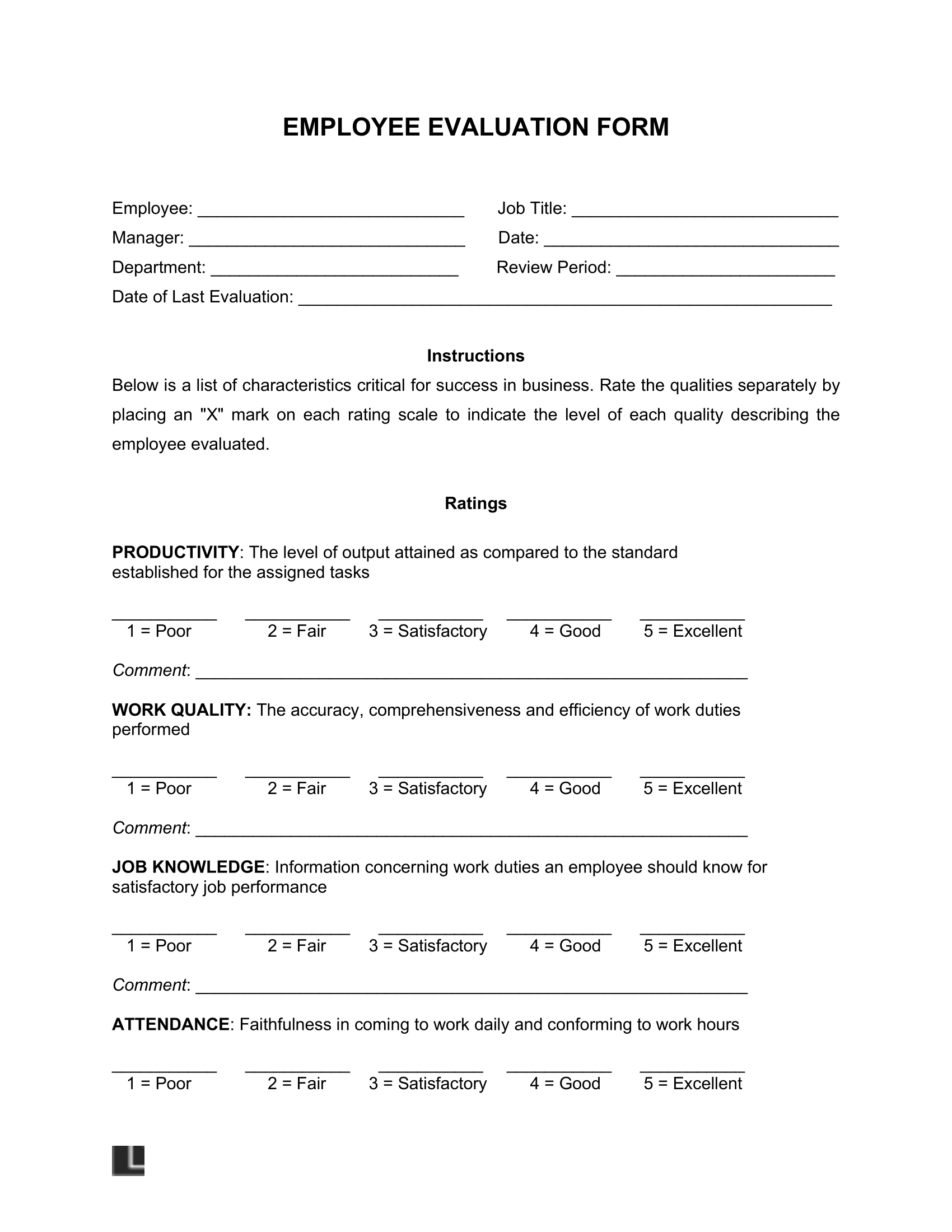 Free Employee Evaluation Template | Pdf &amp;amp; Word within Free Employee Evaluation Forms Printable