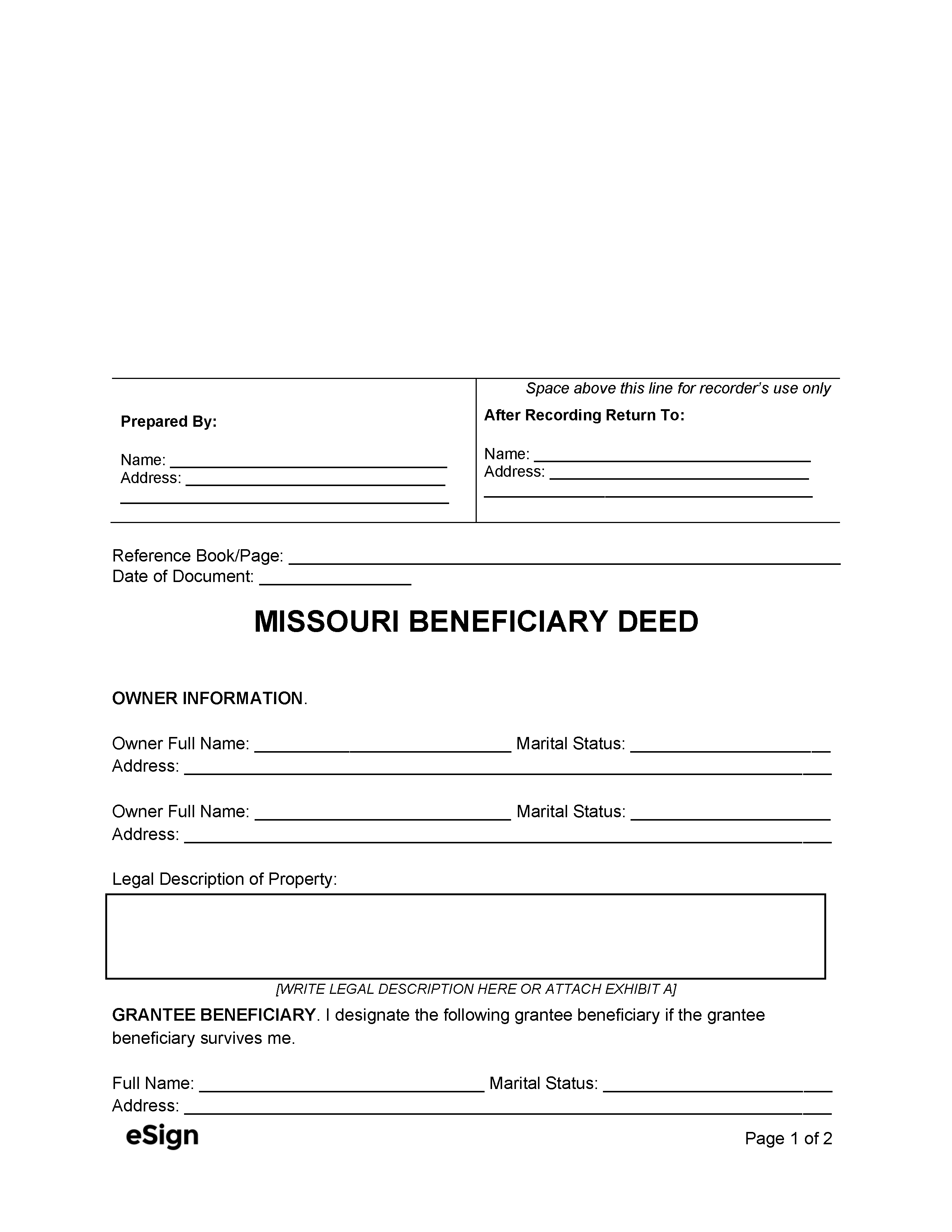 Free Missouri Beneficiary Deed Form | Pdf | Word regarding Free Printable Beneficiary Deed