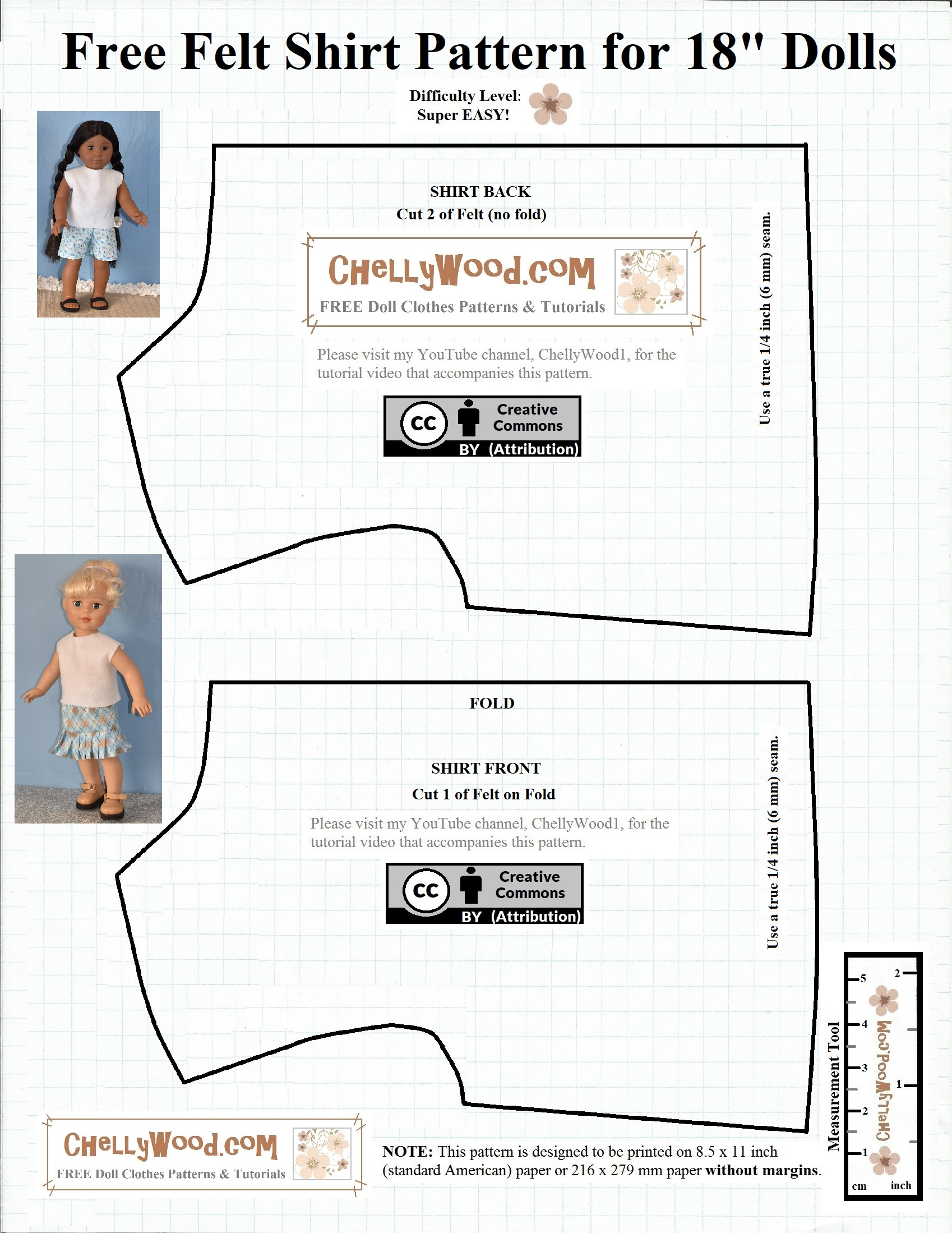 Free #Patterns For 18-Inch #Dolls&amp;#039; Easy- #Sew Shirt @ Chellywood inside 18 Inch Doll Clothes Patterns Free Printable