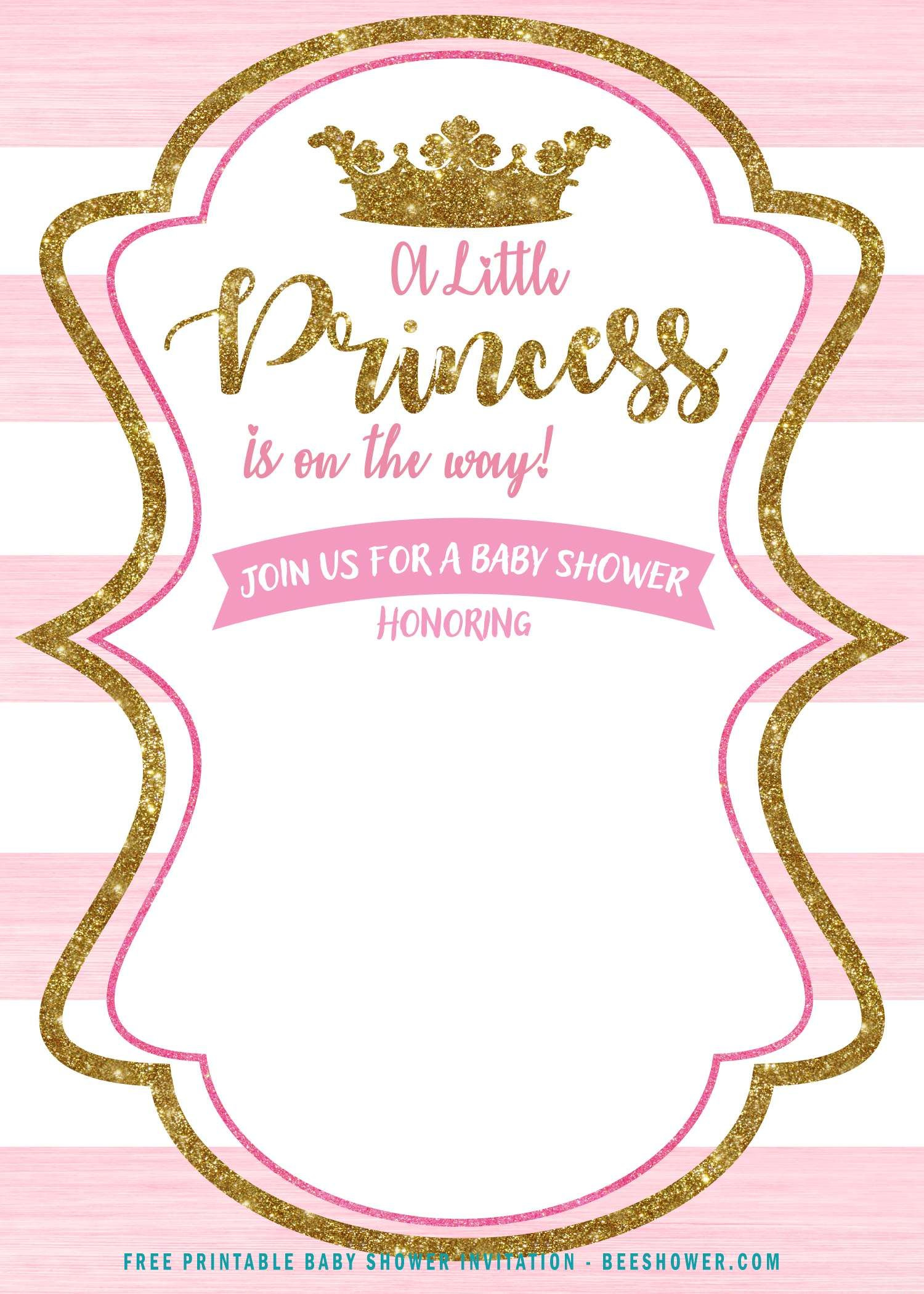 Free Pink And Gold Princess Baby Shower Invitation | Princess Baby pertaining to Free Printable Baby Shower Invitations For Girls