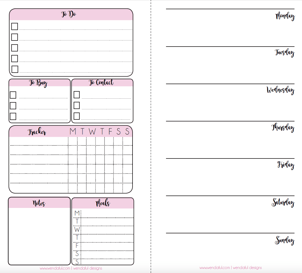 Free Planner Inserts - Week On A Page With Trackers | Wendaful in Free Planner Refills Printable