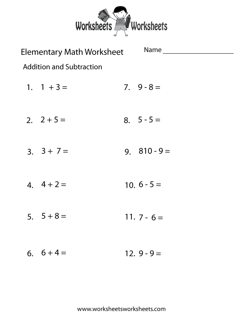 Free Printable Addition And Subtraction Elementary Math Worksheet throughout Free Printable Addition And Subtraction Worksheets