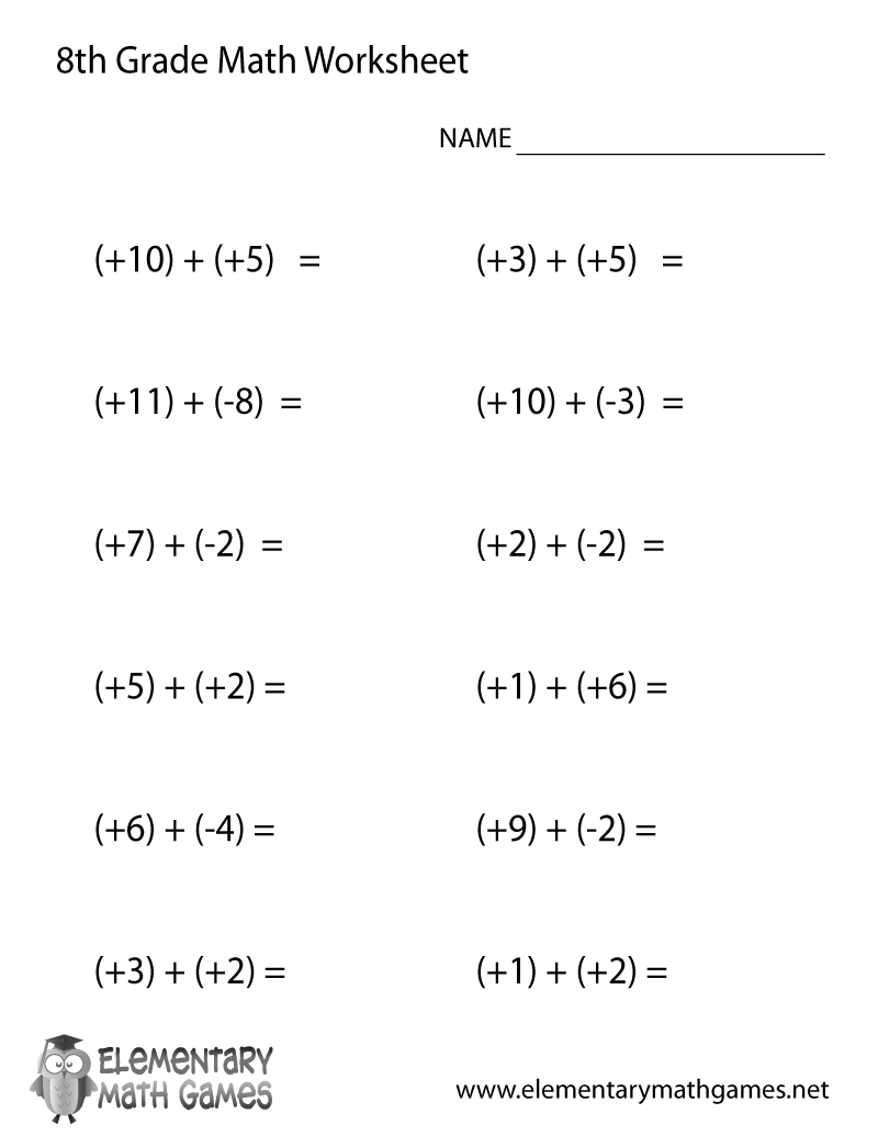 Free Printable Addition Worksheet For Eighth Grade within Free Printable 8Th Grade Algebra Worksheets